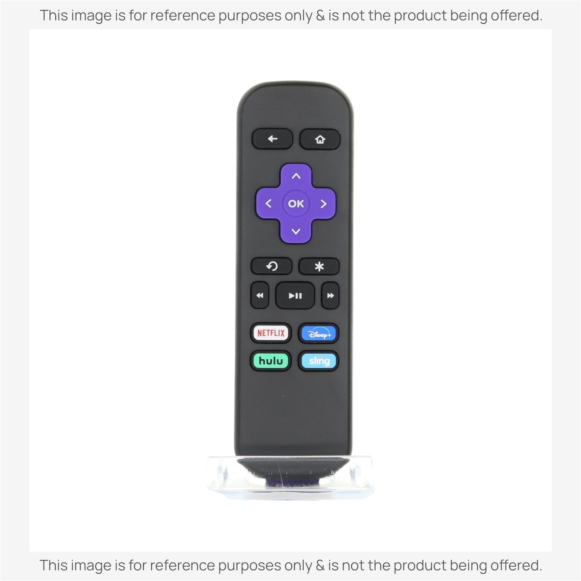 Anderic RRST01 IR remote control for Roku streaming players featuring a purple directional pad and shortcut buttons.