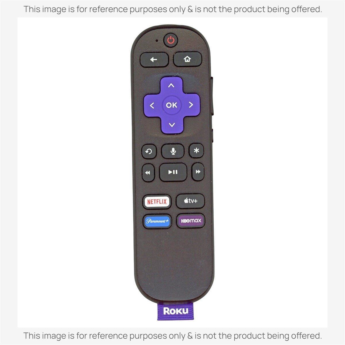 Anderic replacement remote for Roku streaming sticks featuring a purple directional pad, voice button, and app shortcuts.
