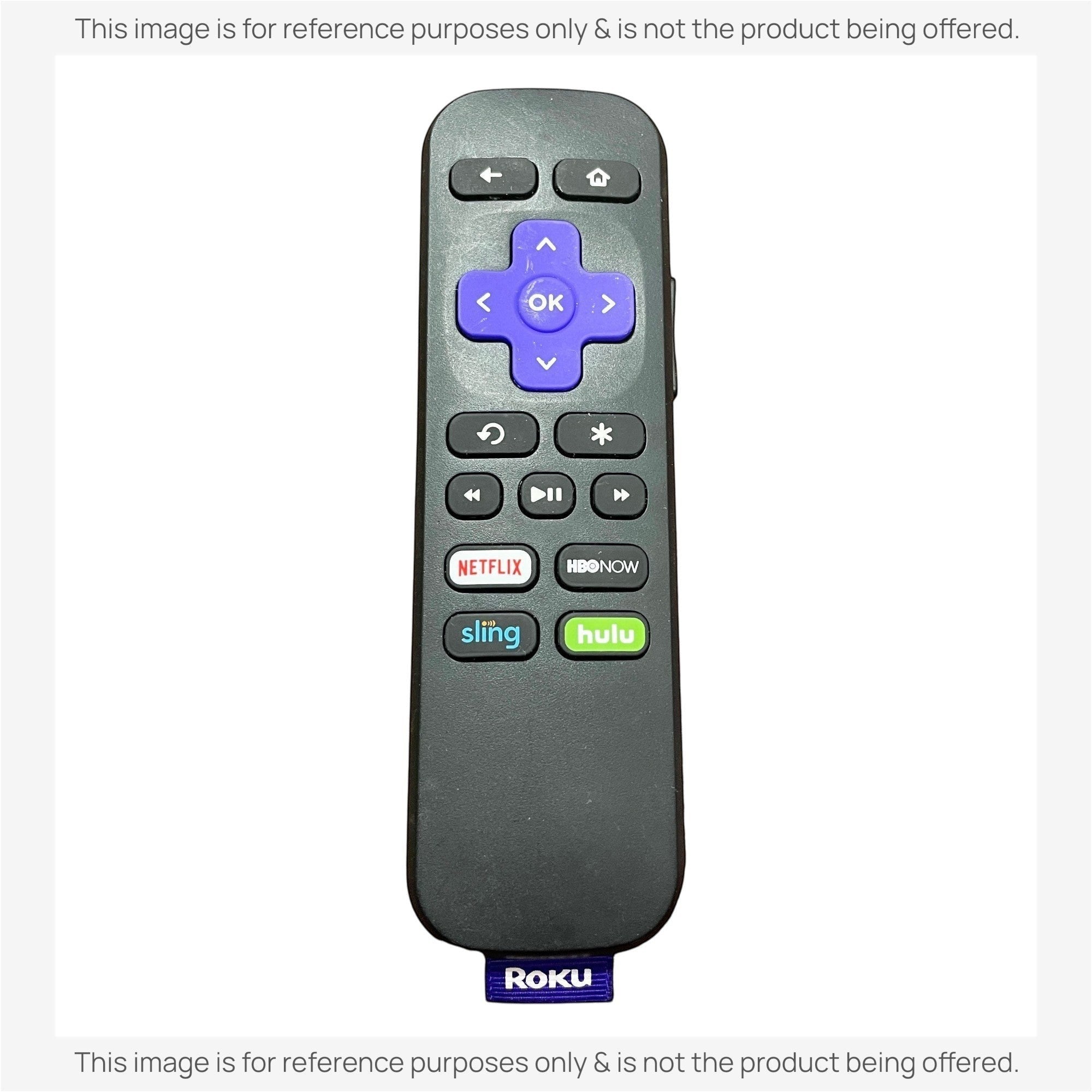 Anderic replacement remote control for Roku devices featuring a purple directional pad and app shortcut buttons.