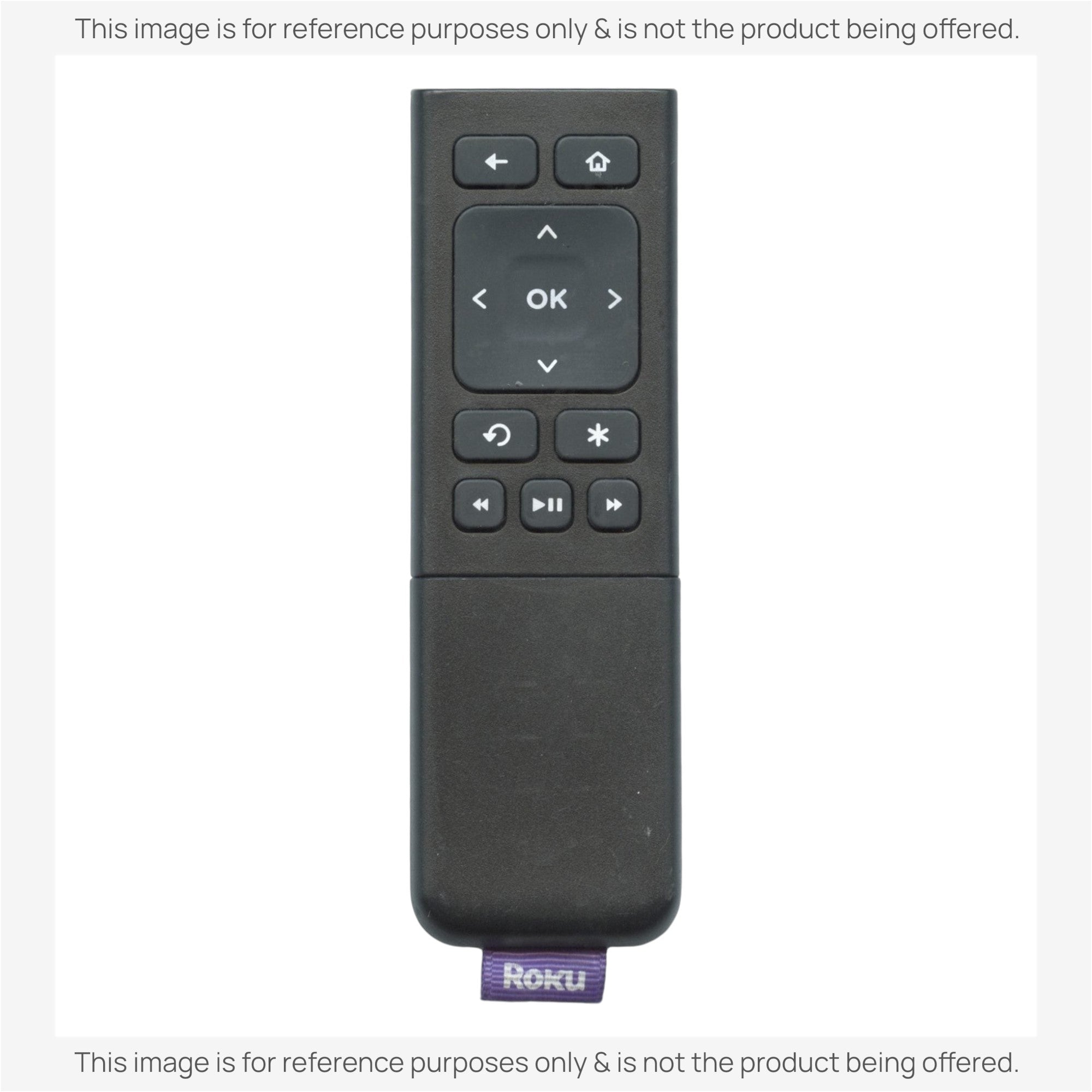 Anderic replacement remote for Roku streaming devices featuring a black finish, navigation pad, and purple Roku tag.