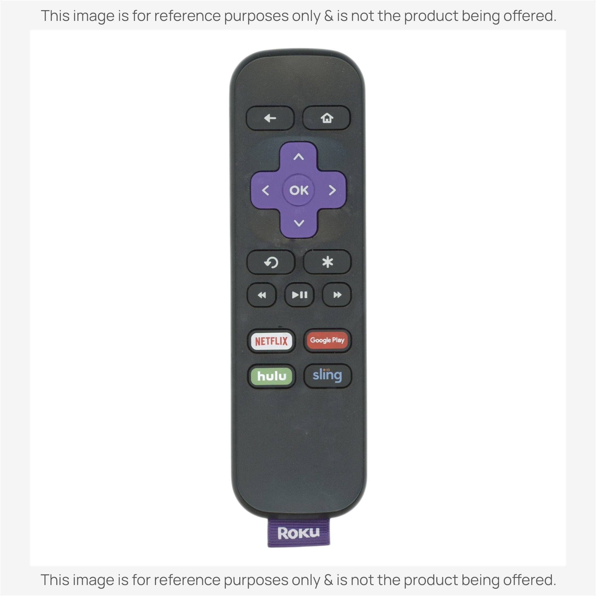 Anderic replacement remote for Roku featuring a purple directional pad, streaming app buttons, and black casing.