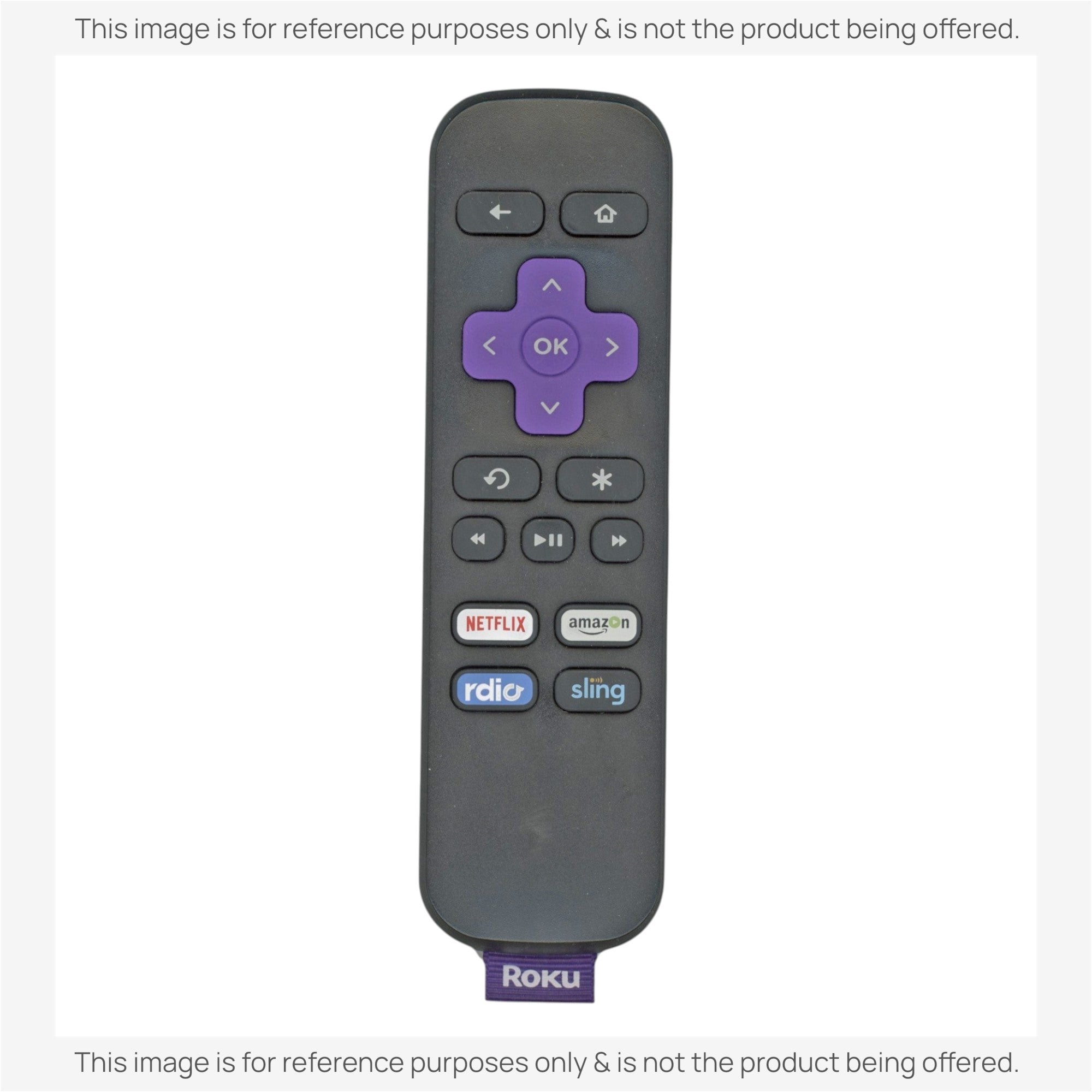 Anderic replacement remote for Roku featuring a purple directional pad and dedicated streaming service shortcut buttons.