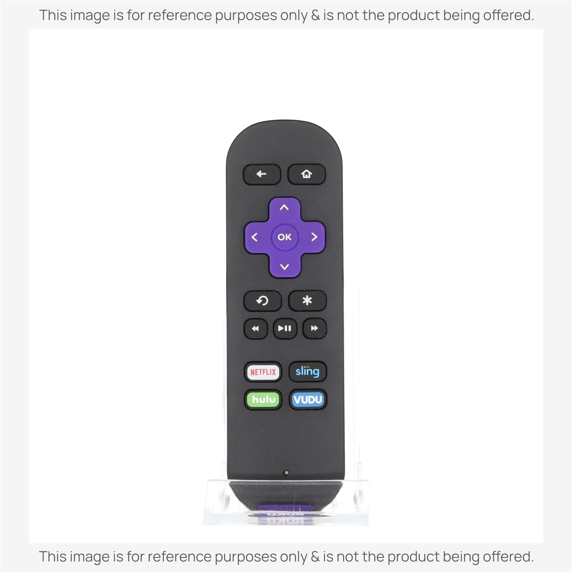 Anderic universal streaming remote for Roku devices featuring a purple directional pad and app shortcut buttons.
