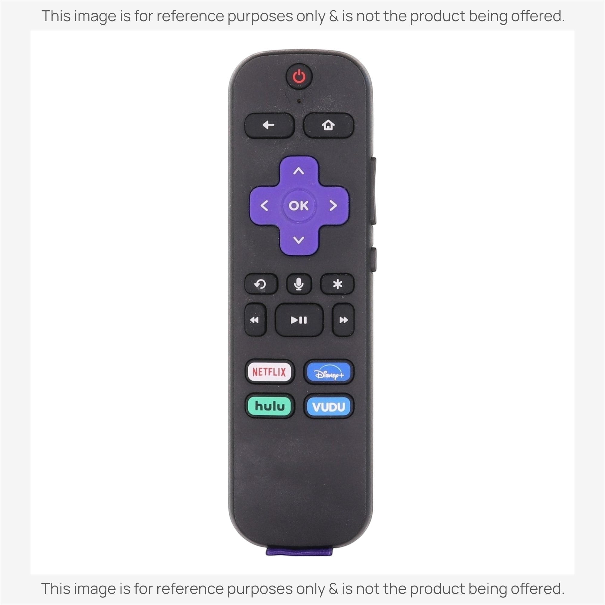 Anderic RC-GZ1 universal streaming remote for Roku devices featuring a purple directional pad and voice control button.