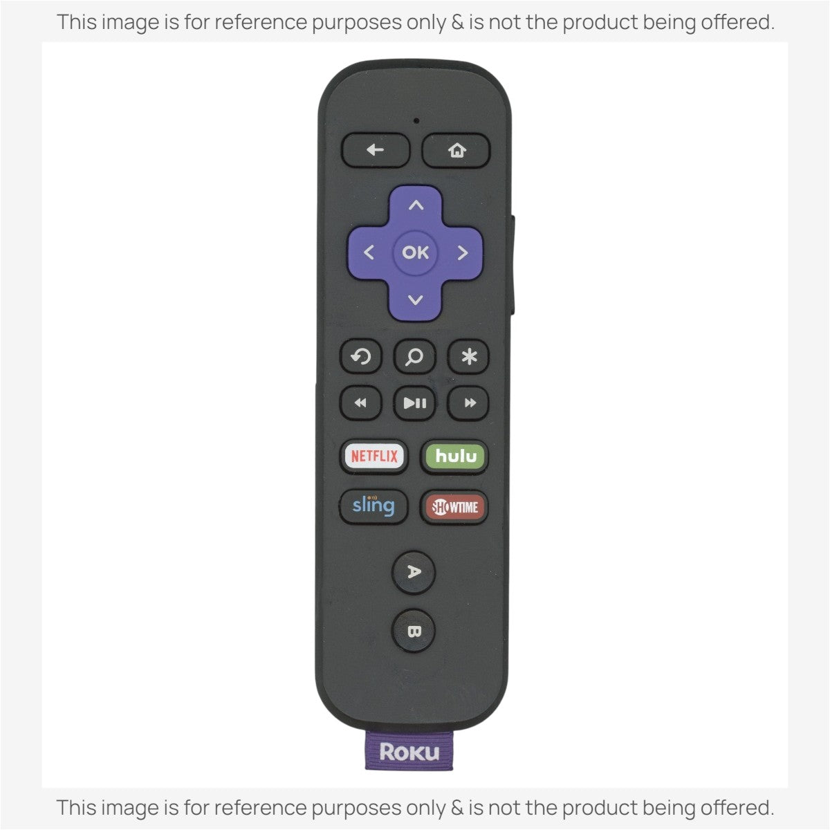 Anderic substitute remote control for Roku devices featuring a black body, purple directional pad, and app buttons.