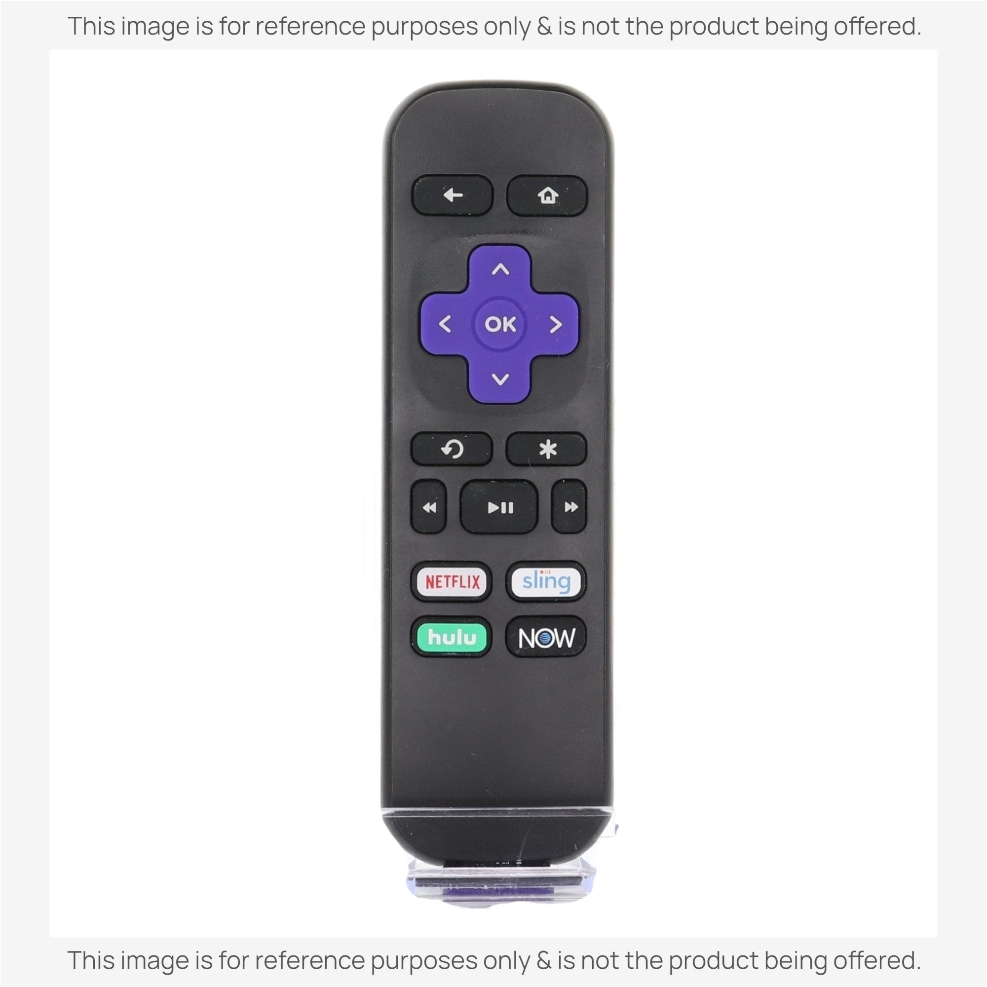 Anderic RRST01 IR remote control for Roku streaming players with a purple directional pad and shortcut buttons.