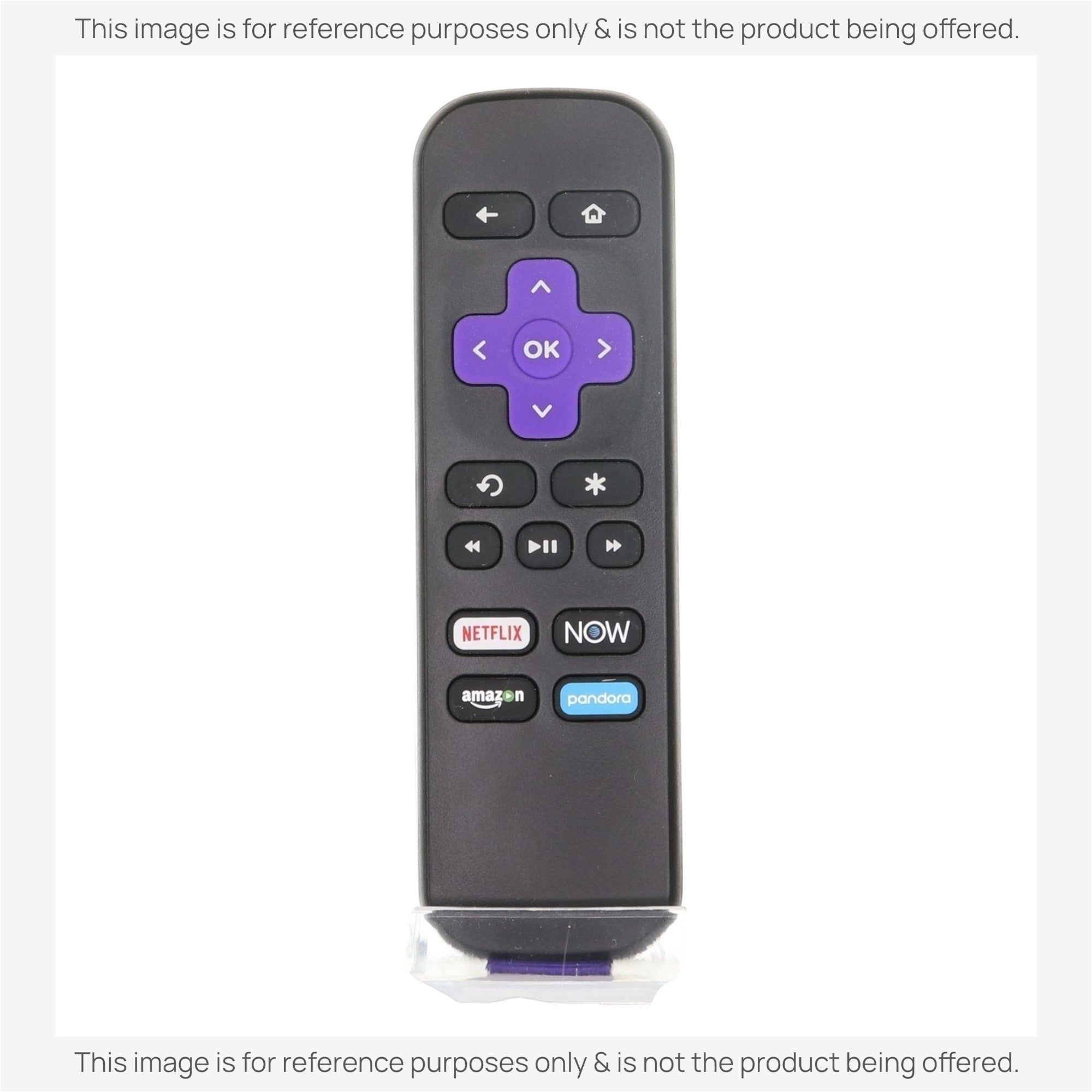 Anderic universal streaming remote control for Roku devices featuring a purple directional pad and app shortcut buttons.