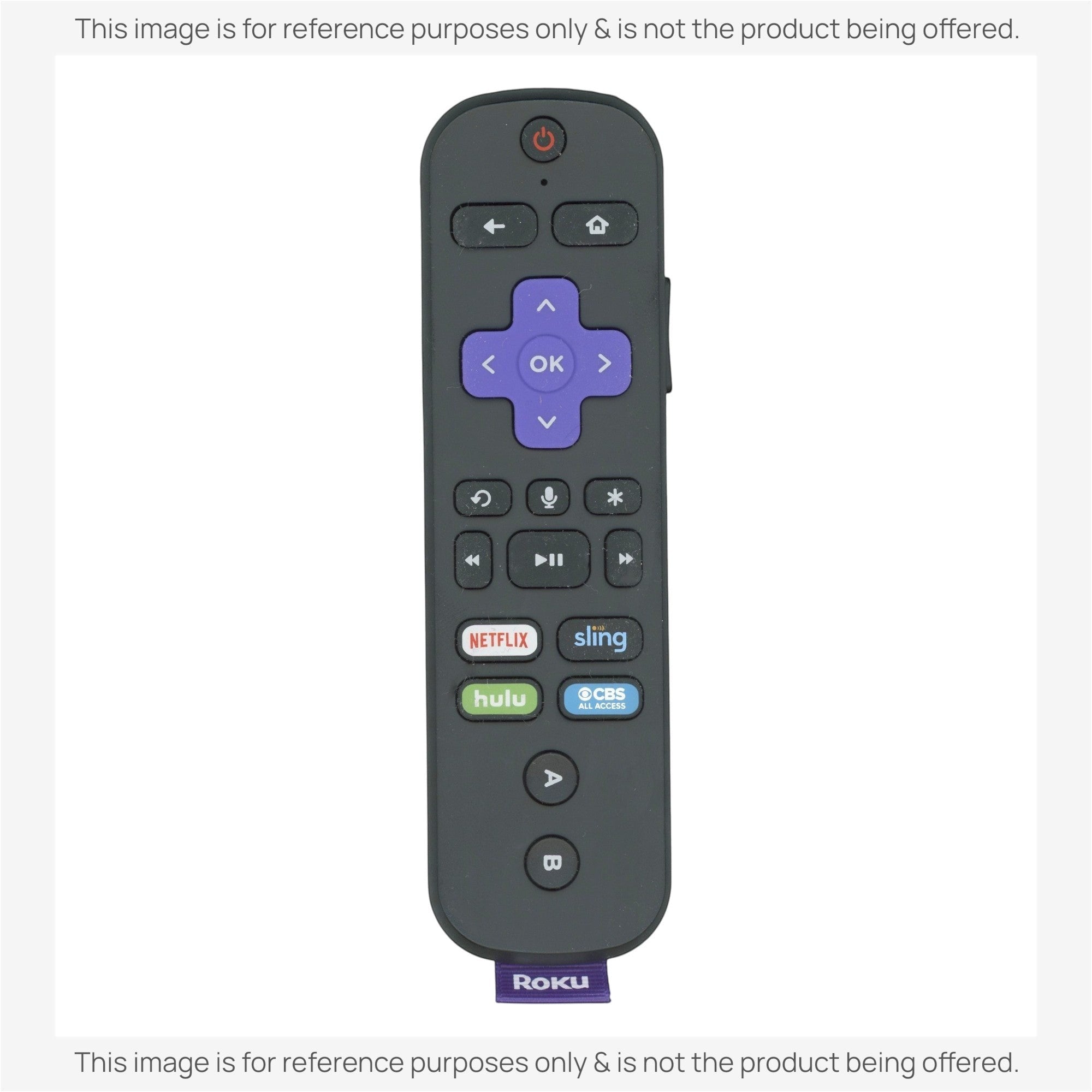 Anderic universal streaming remote for Roku devices featuring a purple directional pad and app shortcut buttons.