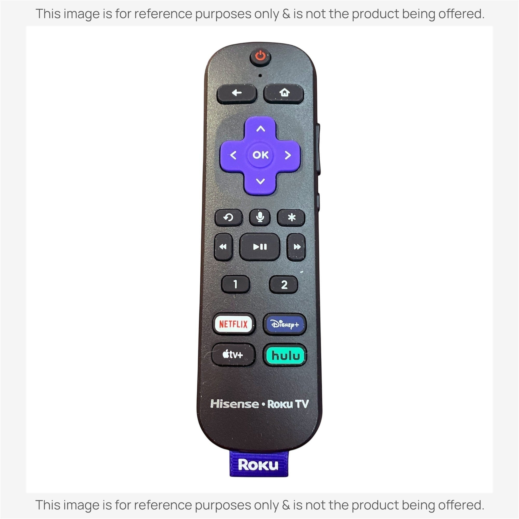 Anderic black Roku TV remote control with purple directional pad and streaming app shortcut buttons.