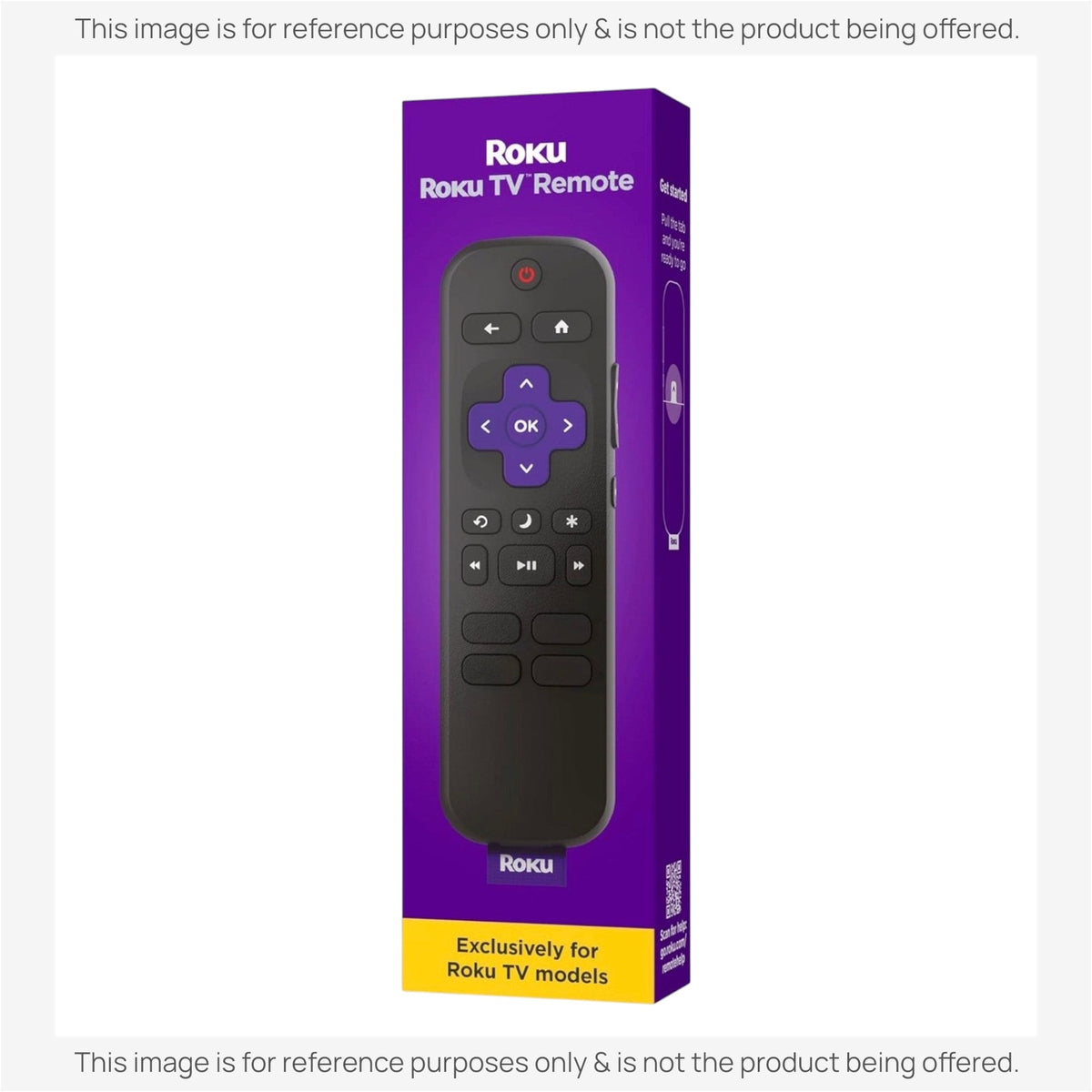 Anderic substitute Roku TV remote control in black with purple packaging, featuring dedicated streaming buttons.