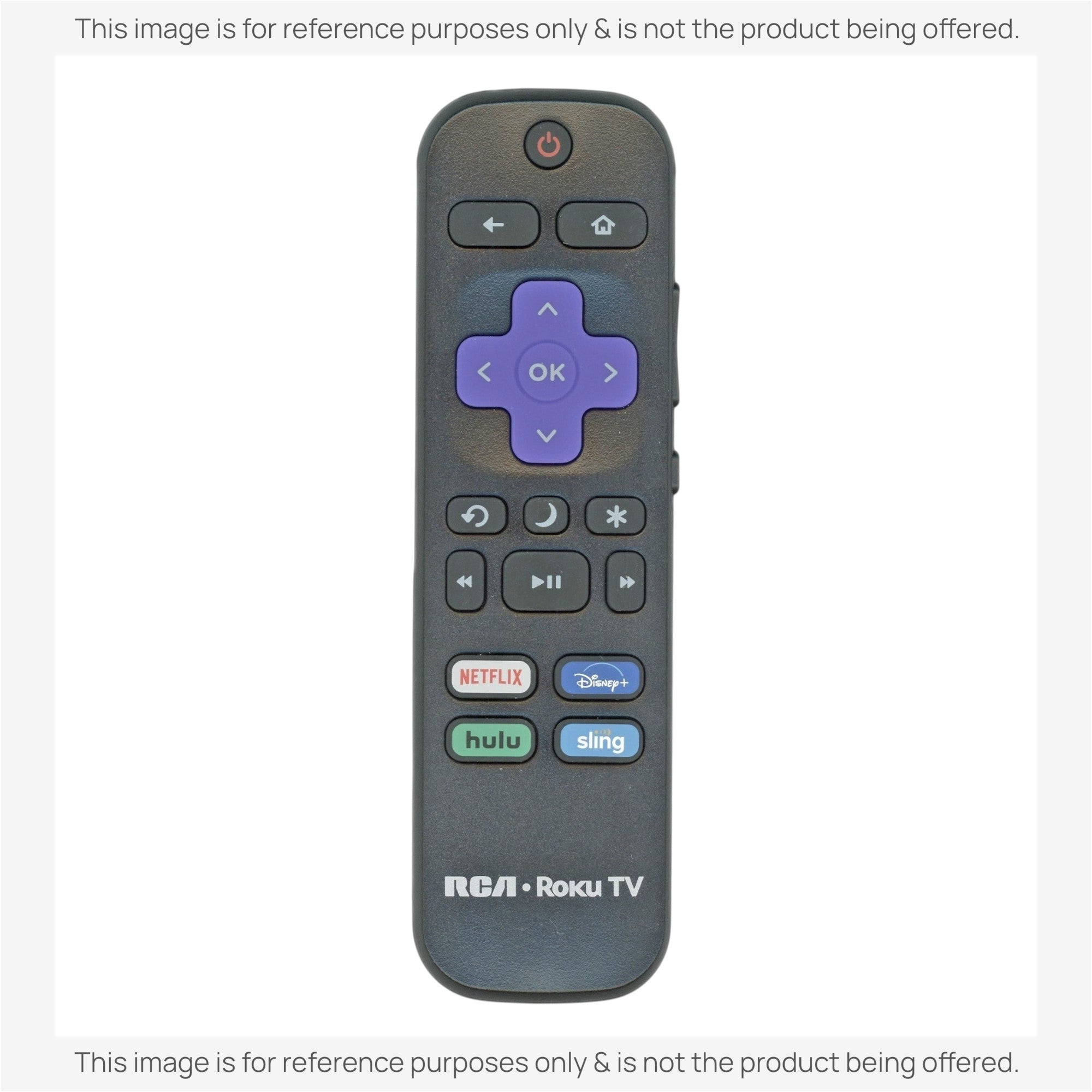 Anderic replacement remote control for Roku TVs featuring a purple directional pad and dedicated streaming app buttons.
