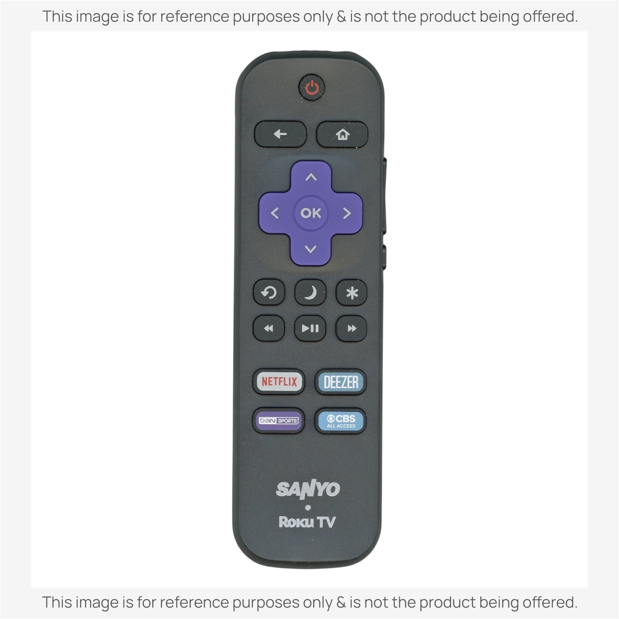Anderic replacement Roku TV remote control with purple navigation pad and dedicated streaming app shortcut buttons.