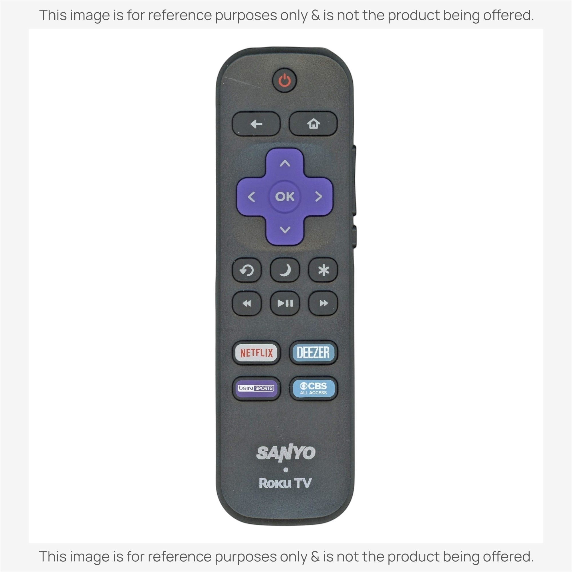 Anderic replacement Roku TV remote control with purple navigation pad and dedicated streaming app shortcut buttons.