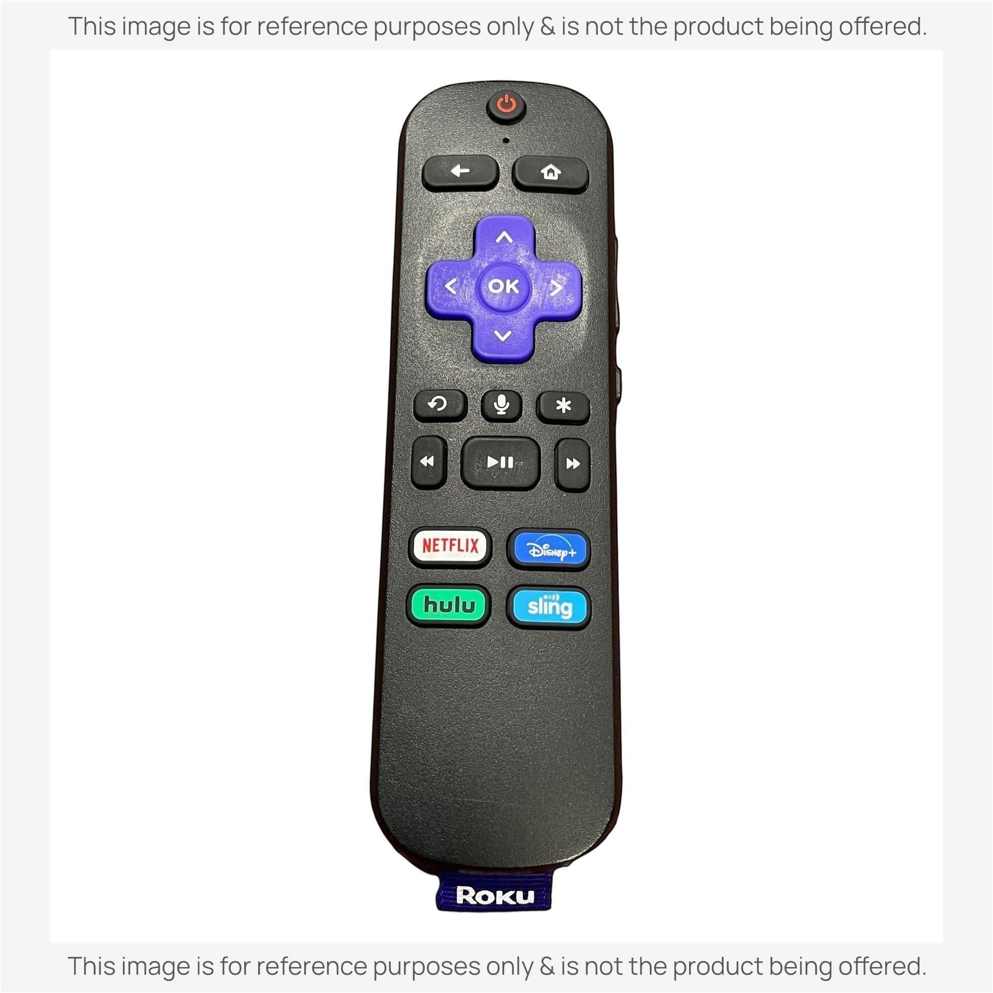 Anderic RC-GZ1 universal remote for Roku with purple directional pad, voice control, and streaming app buttons.