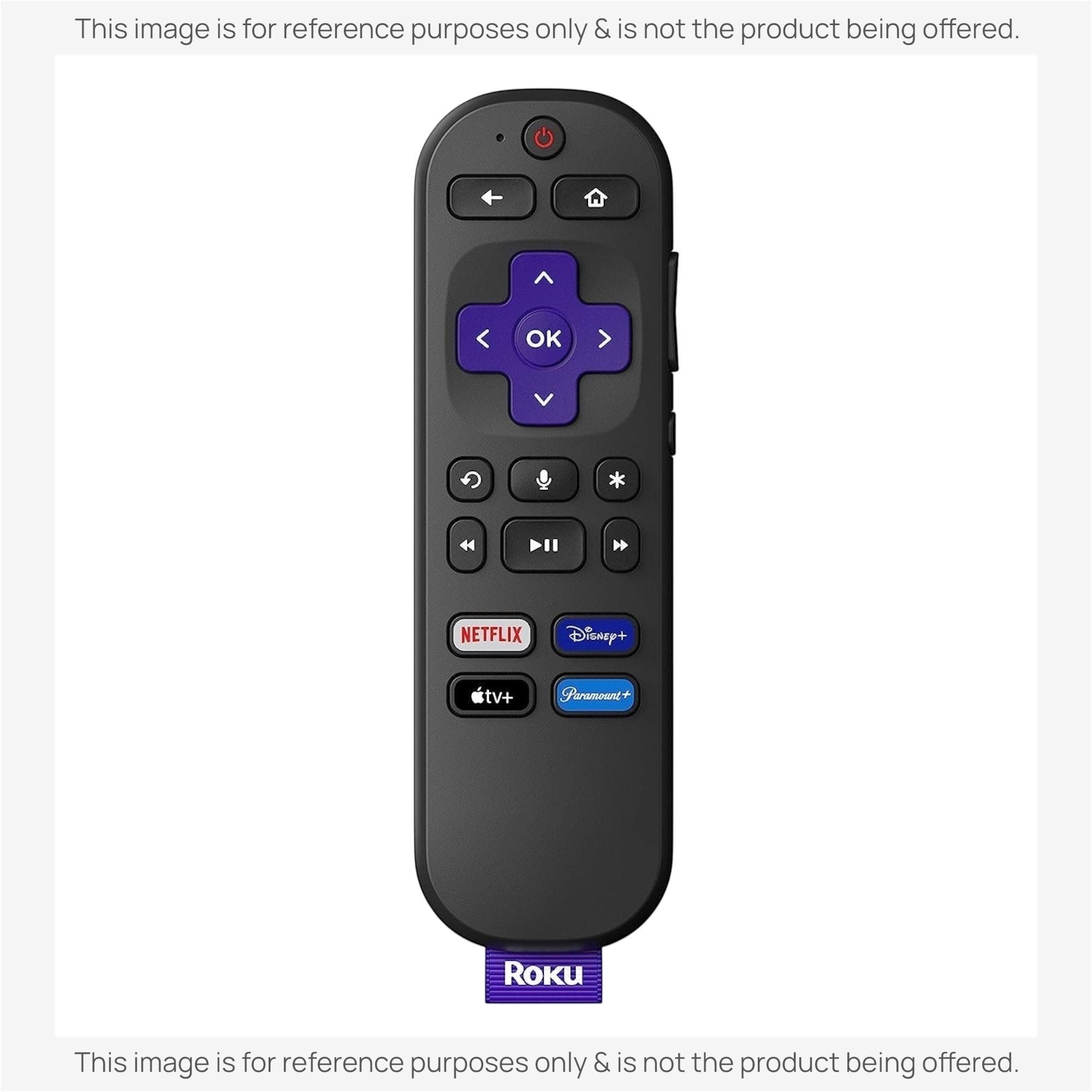 Anderic universal streaming remote control for Roku devices featuring a purple directional pad and app buttons.