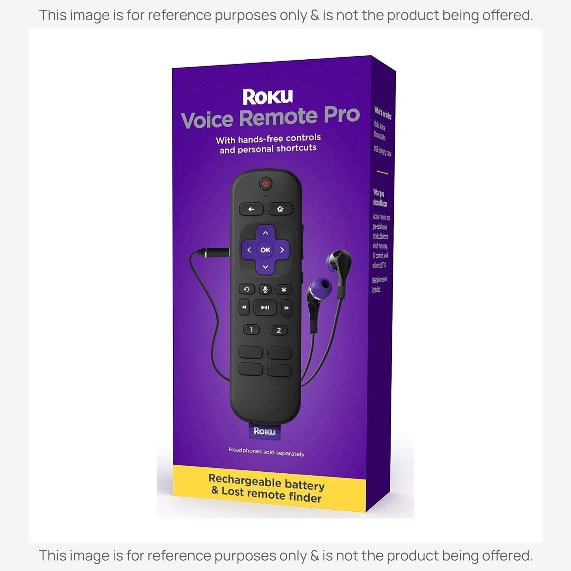Anderic universal voice remote control for Roku devices in black with purple packaging and voice command buttons.