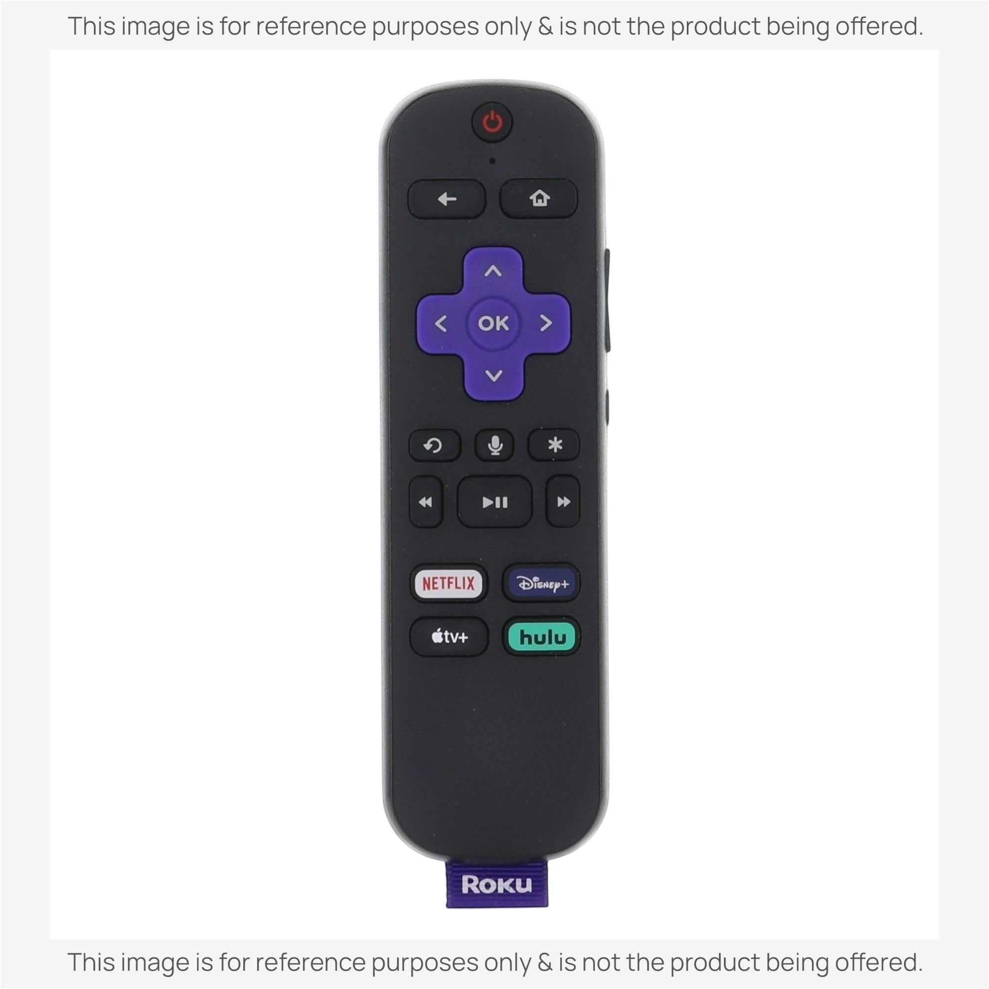 Anderic RC-GZ1 voice remote control for Roku streaming devices with purple navigation pad and app shortcut buttons.