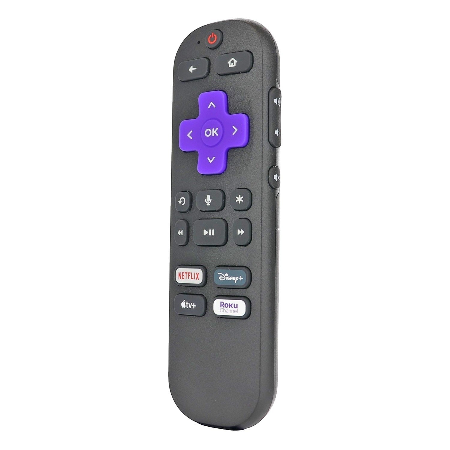 Anderic RC-GZ1 universal remote control for Roku devices featuring a purple directional pad and voice search button.