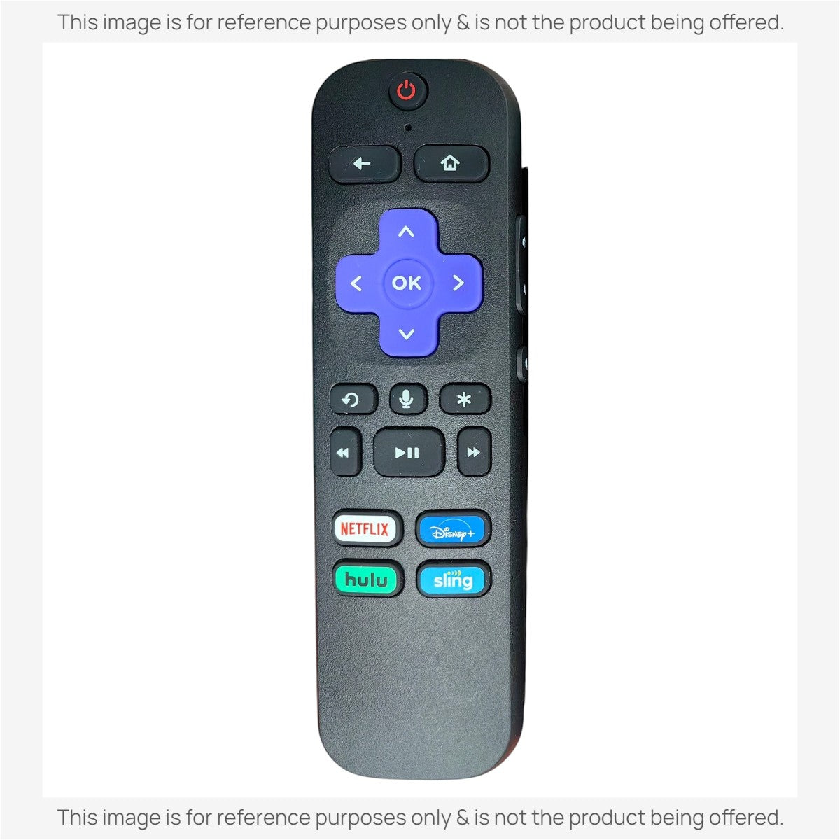 Anderic universal voice remote for Roku streaming devices featuring a purple directional pad and shortcut buttons.