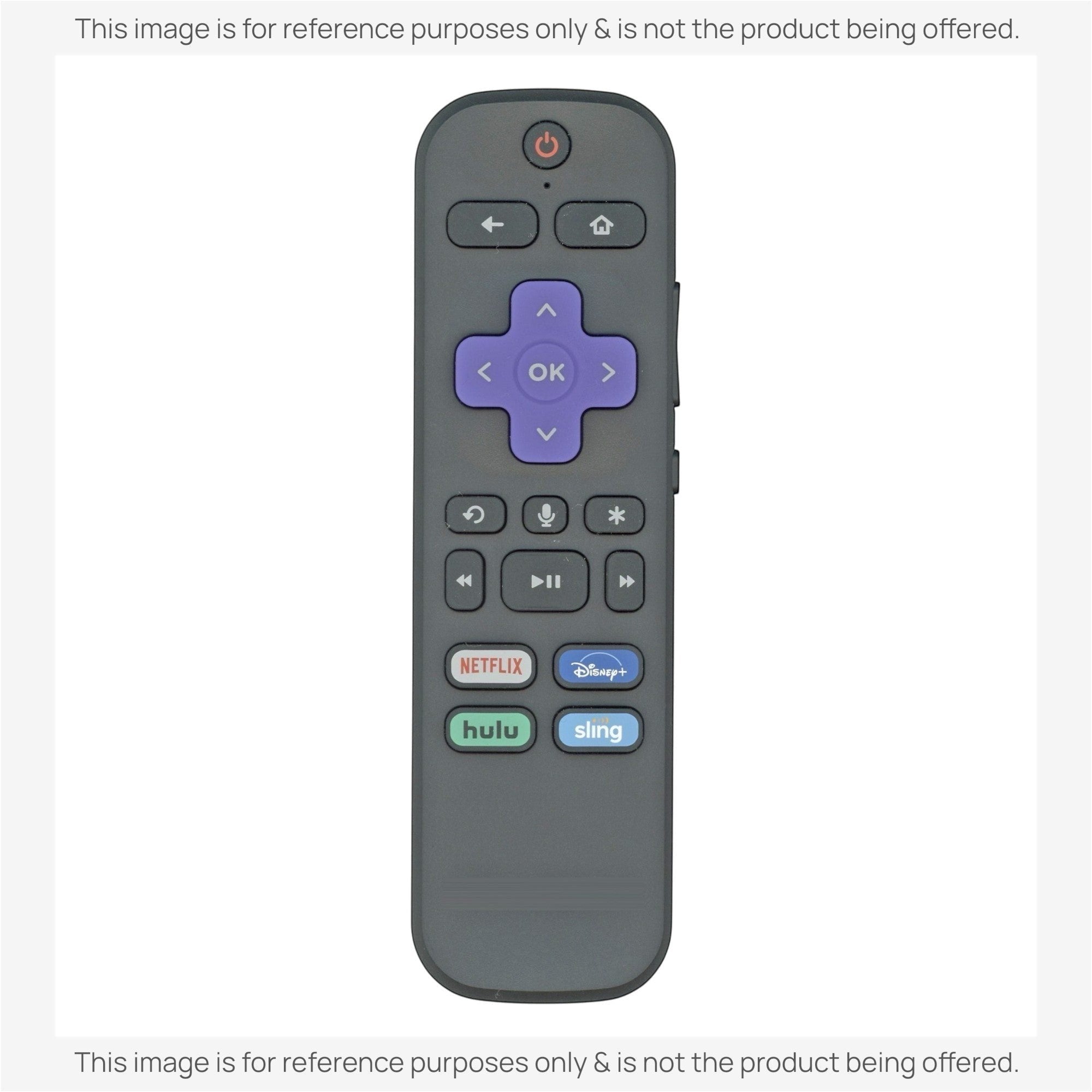 Anderic universal streaming remote control for Roku devices featuring a purple directional pad and voice search button.