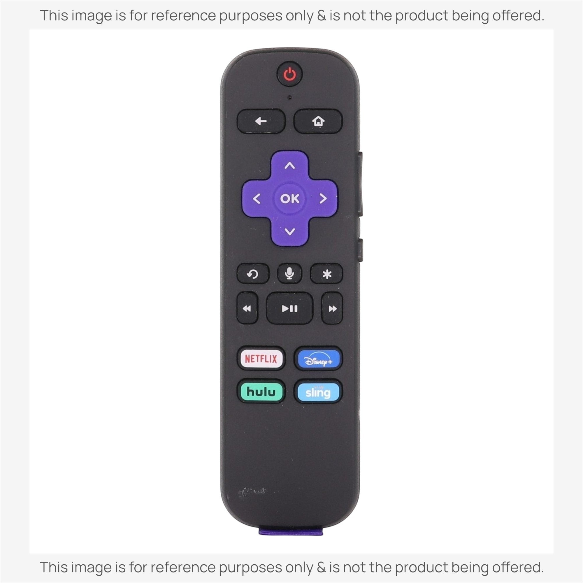 Anderic RC-GZ1 universal voice remote control for Roku streaming devices with purple navigation pad and app buttons