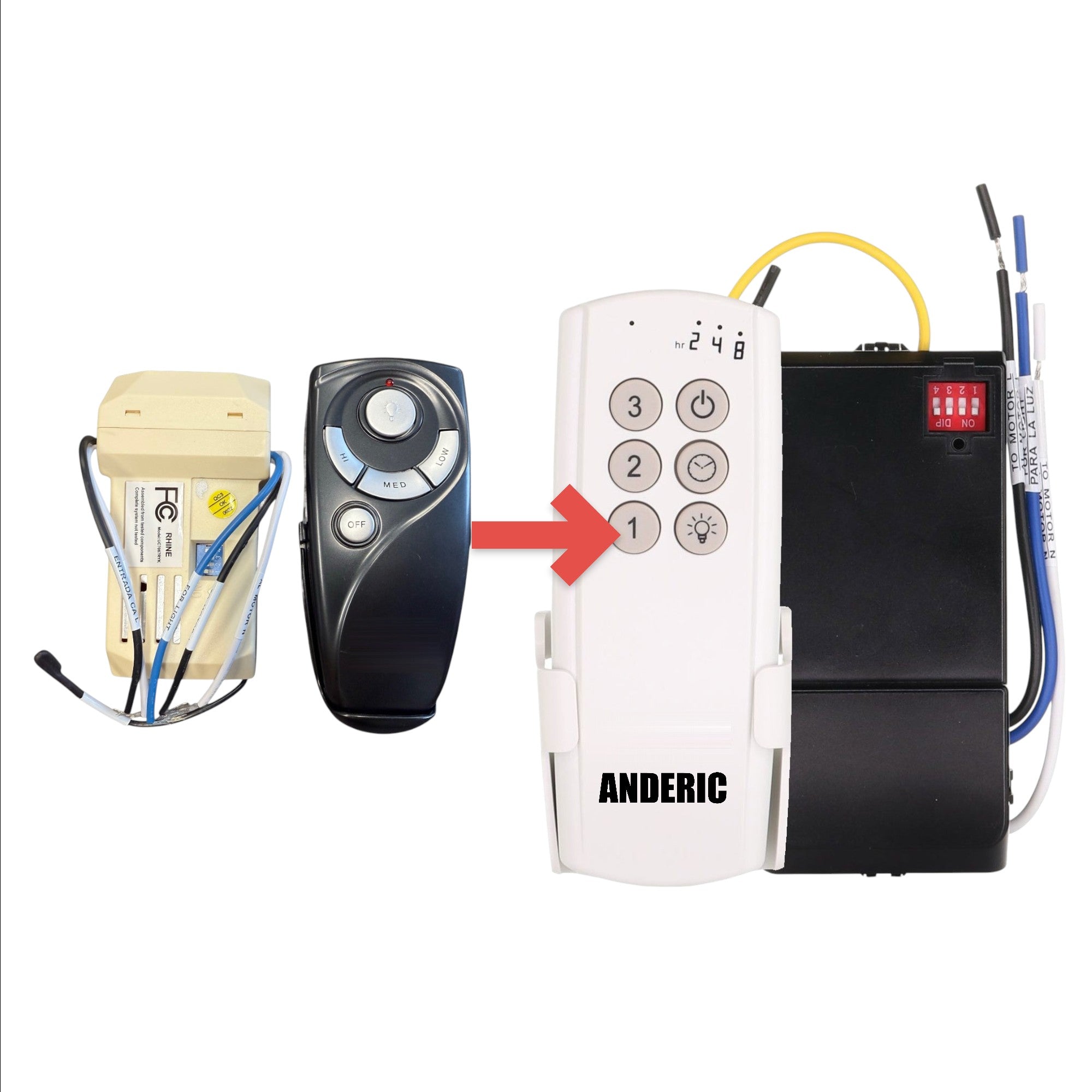 Anderic replacement handheld remote and receiver kit for Royal Breeze 60-inch ceiling fans in tarnished bronze.