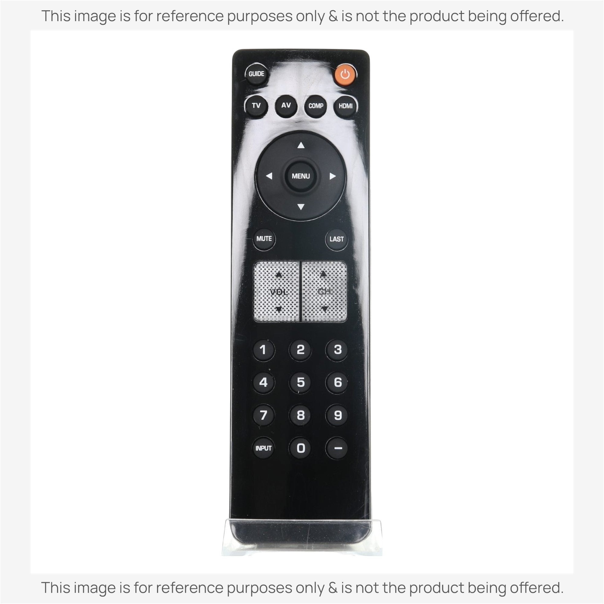 Anderic RR1DTV universal TV remote control with black finish, numeric keypad, and dedicated menu navigation buttons.
