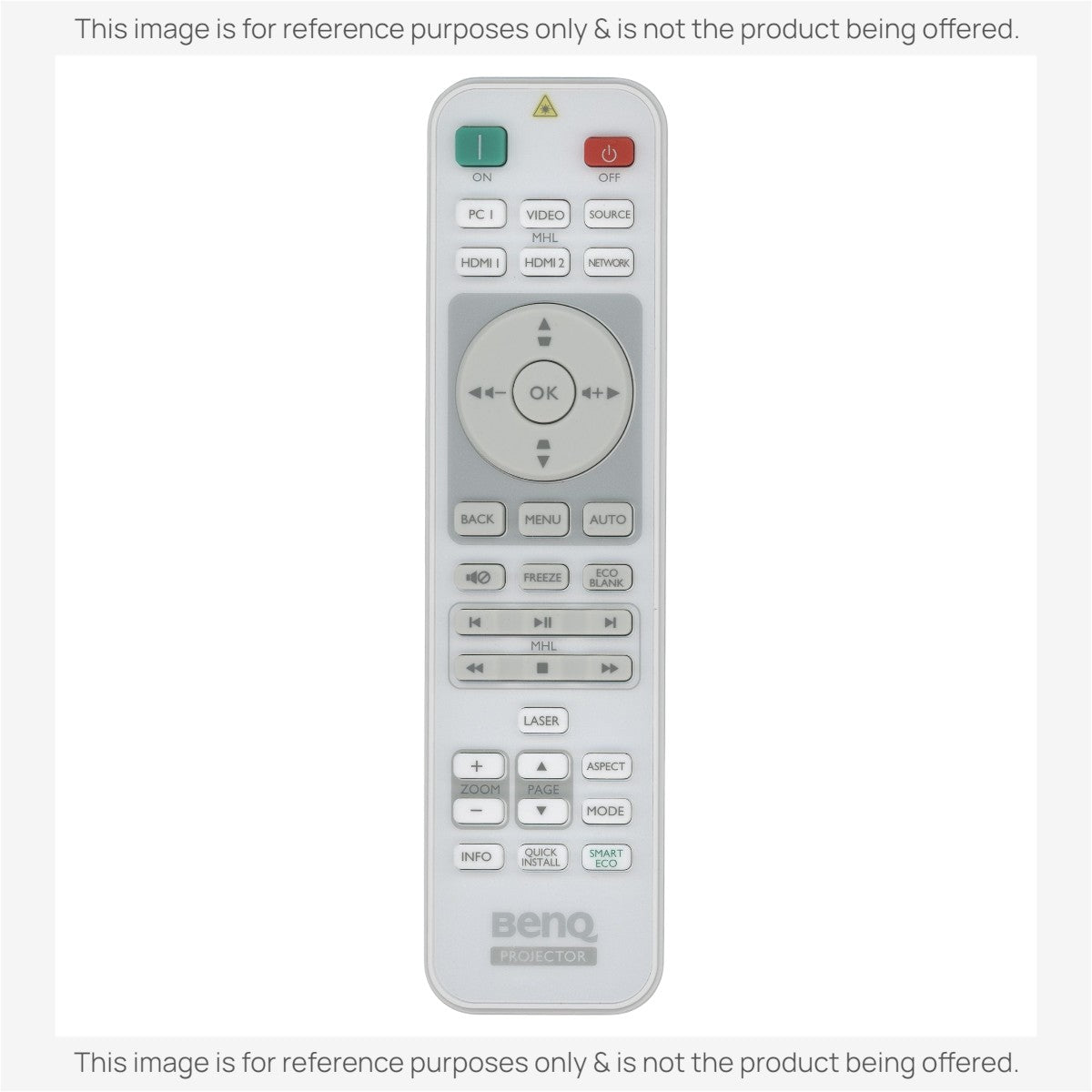 Anderic RR3720 universal replacement remote control for BenQ projectors with white casing and grey navigation buttons.
