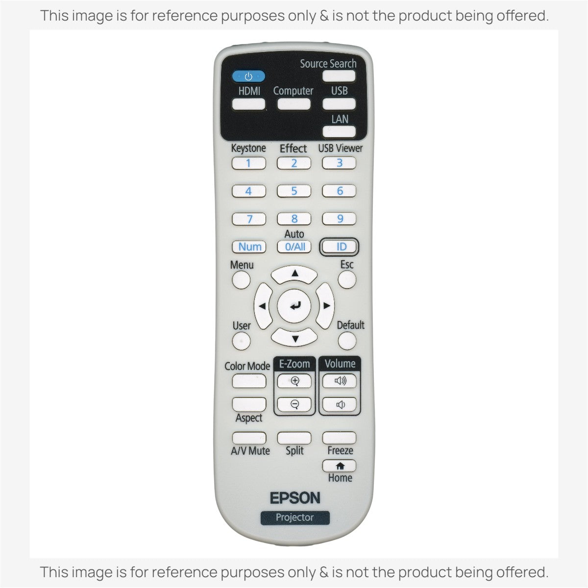 Anderic RR3720 replacement remote control for Epson PowerLite projectors with white casing and labeled function buttons.