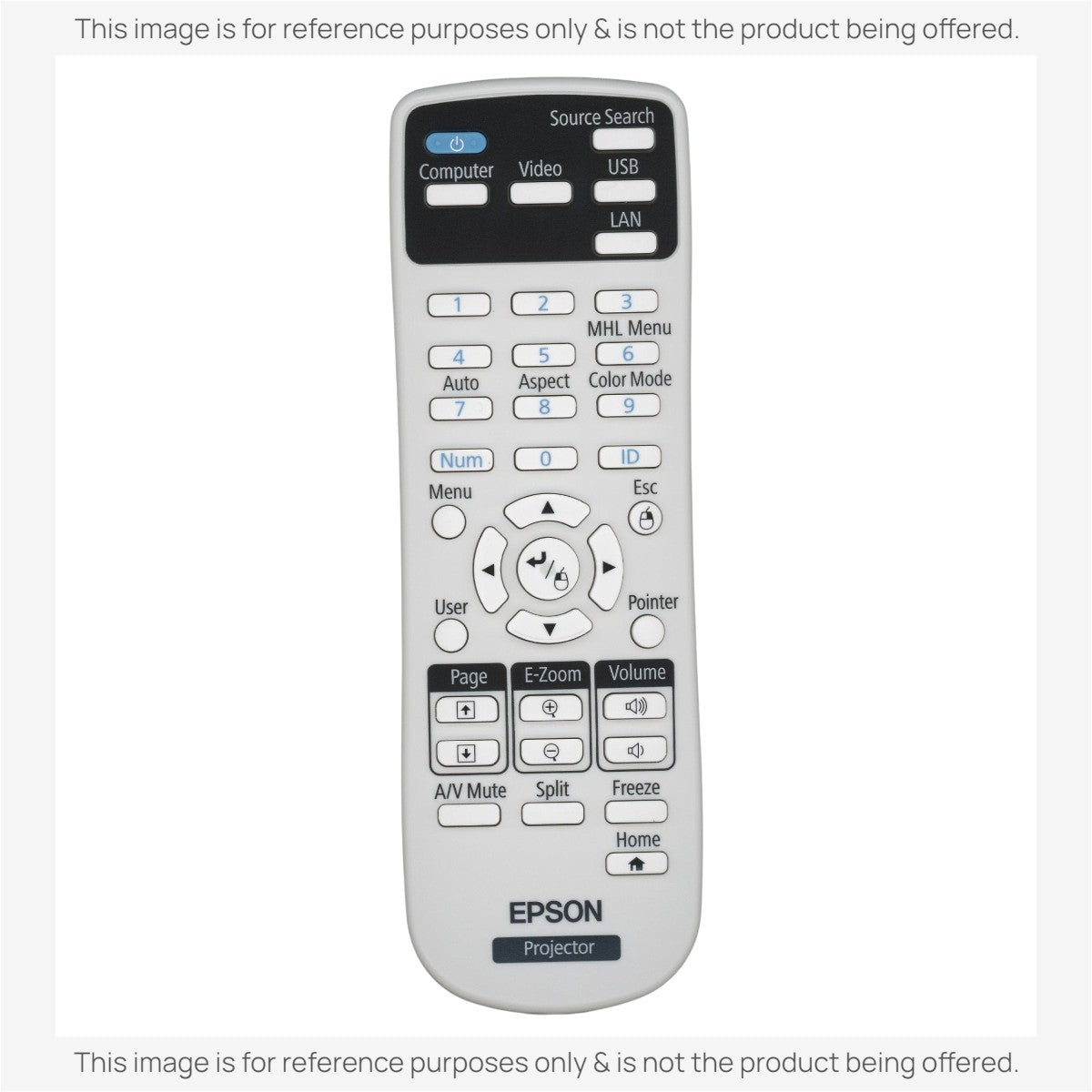 Anderic RR3720 universal replacement remote control for Epson projectors with white casing and black button layout.