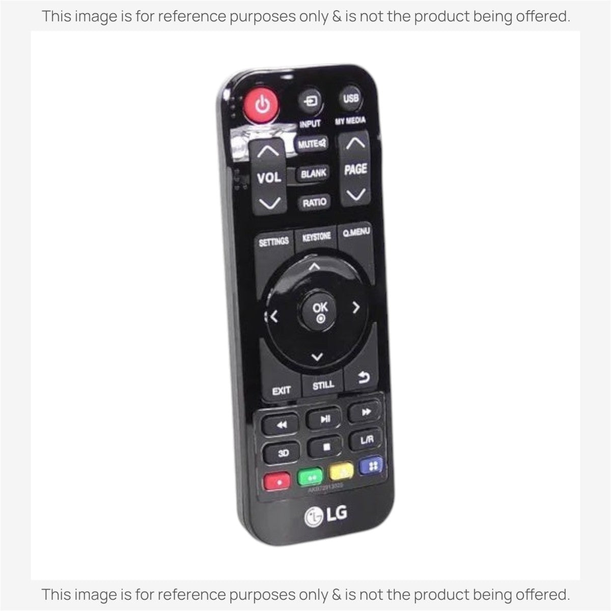 Anderic RR3720 universal replacement remote control for LG projectors with black casing and clearly labeled buttons.