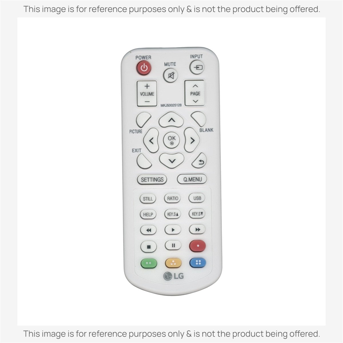 Anderic RR3720 white universal projector remote control replacement for LG MKJ50025128 with clearly labeled buttons.