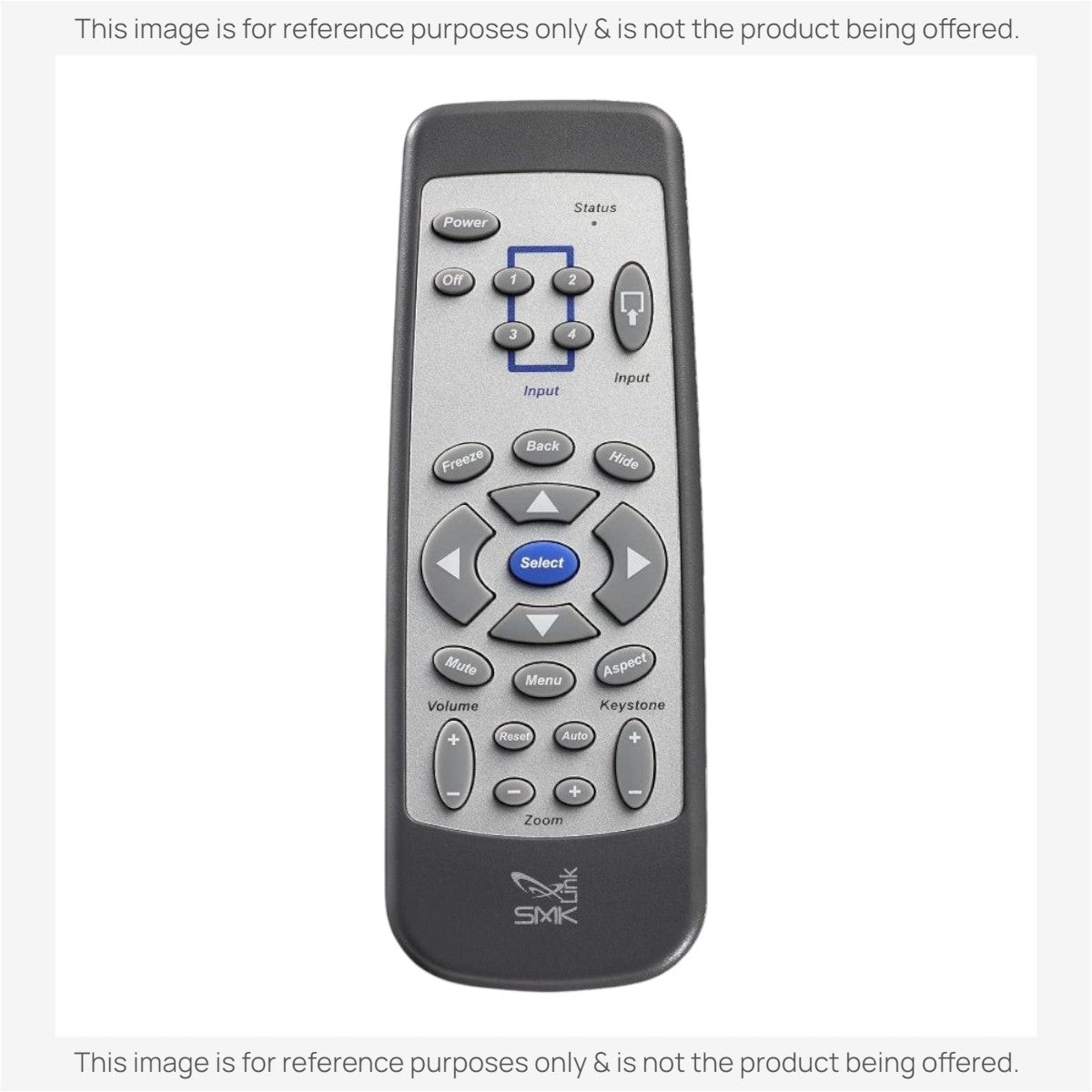 Anderic RR3720 universal projector remote control for SMK VP3720 with grey and black buttons on a dark grey body.