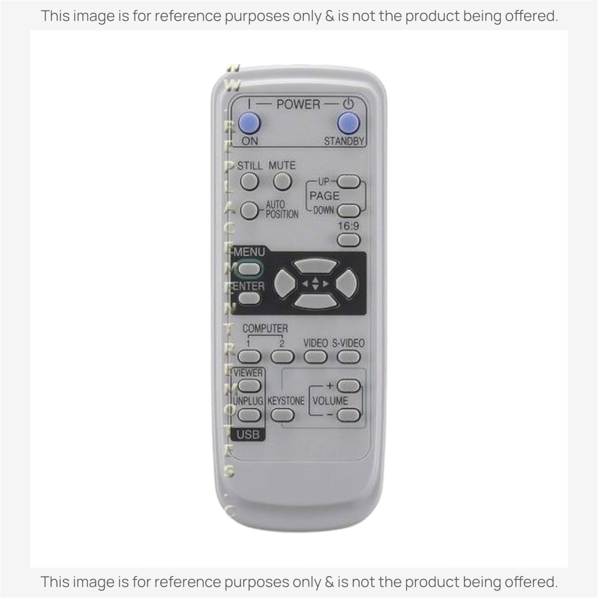 Anderic RR3720 universal projector remote control in light grey with blue power buttons and various function keys.