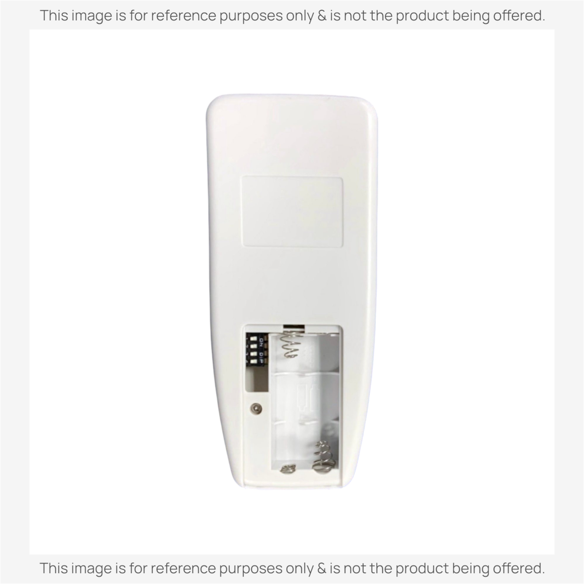 Anderic RR7078TR replacement ceiling fan remote control back view showing battery compartment and dip switches.