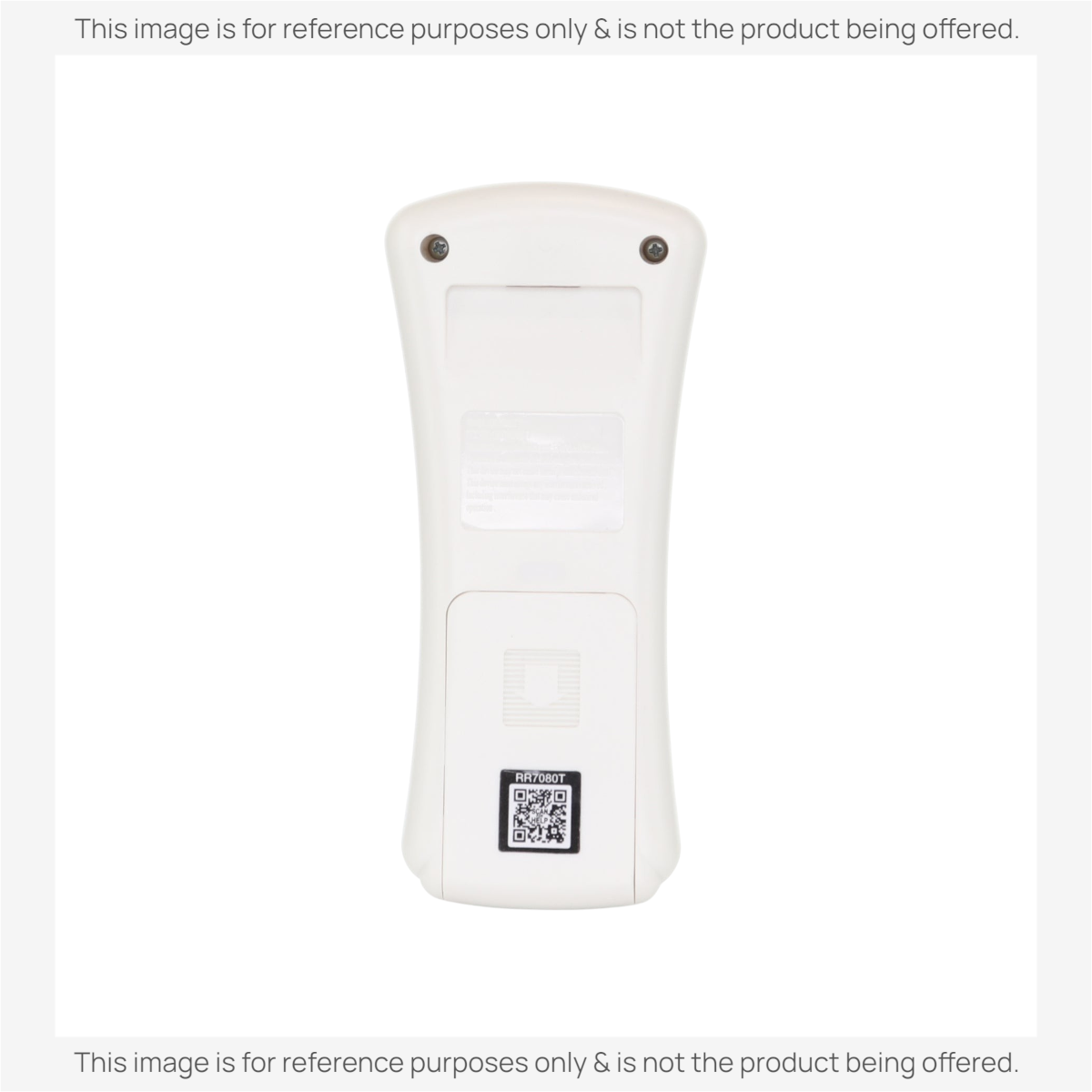 Anderic RR7080T white replacement ceiling fan remote control back view with battery compartment and QR code label