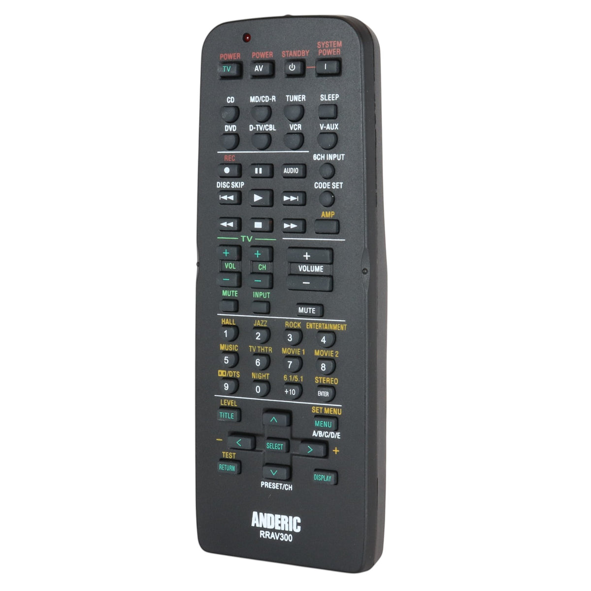 Anderic RRAV300 black replacement remote control for Yamaha receivers with multi-function buttons