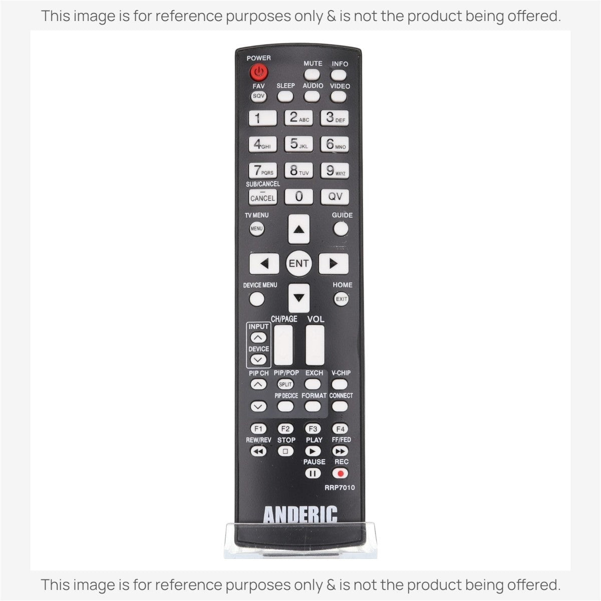 Anderic RRP7010 replacement TV remote control for Mitsubishi HDTVs featuring a black keypad and full function buttons.