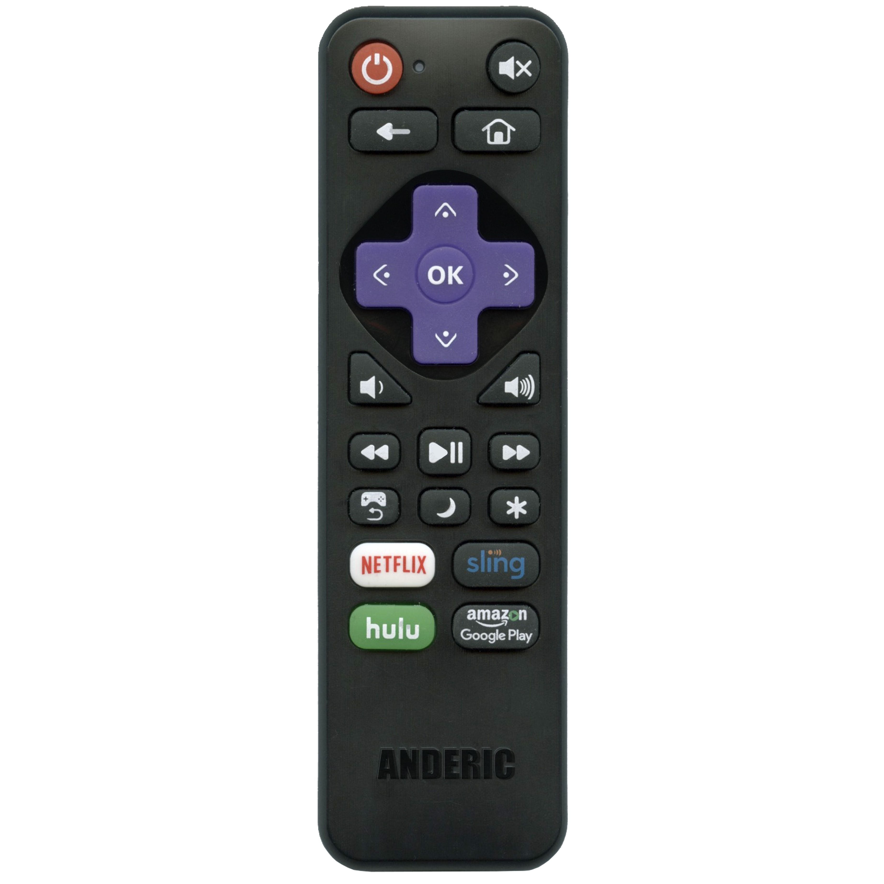 Anderic for Roku Streaming Players and Roku Enhanced TVs 1-Device Remote Control | No programming | IR | Netflix | Sling | Hulu | Amazon - RRST01.2