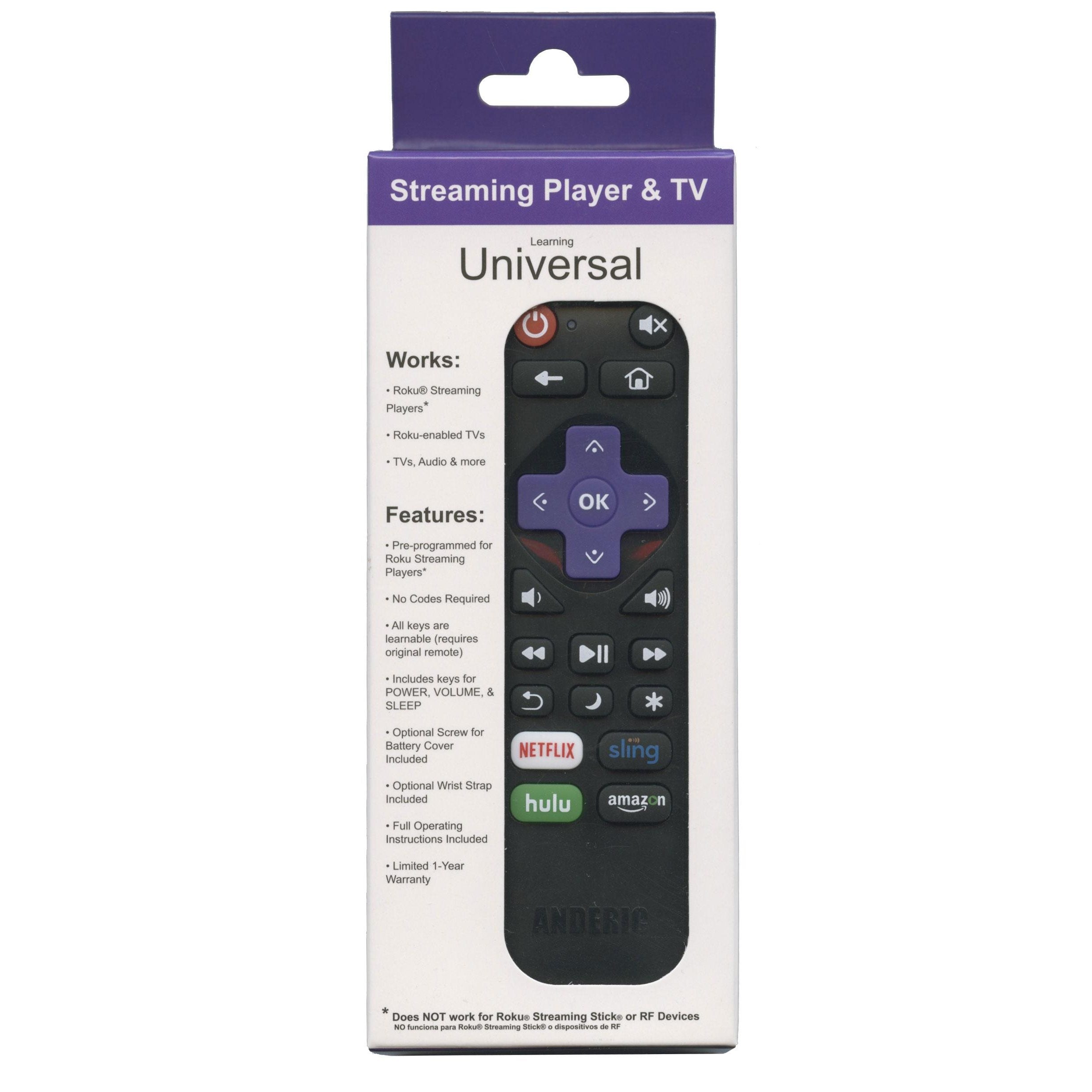 Anderic for Roku Streaming Players and Roku Enhanced TVs 1-Device Remote Control | No programming | IR | Netflix | Sling | Hulu | Amazon - RRST01.2