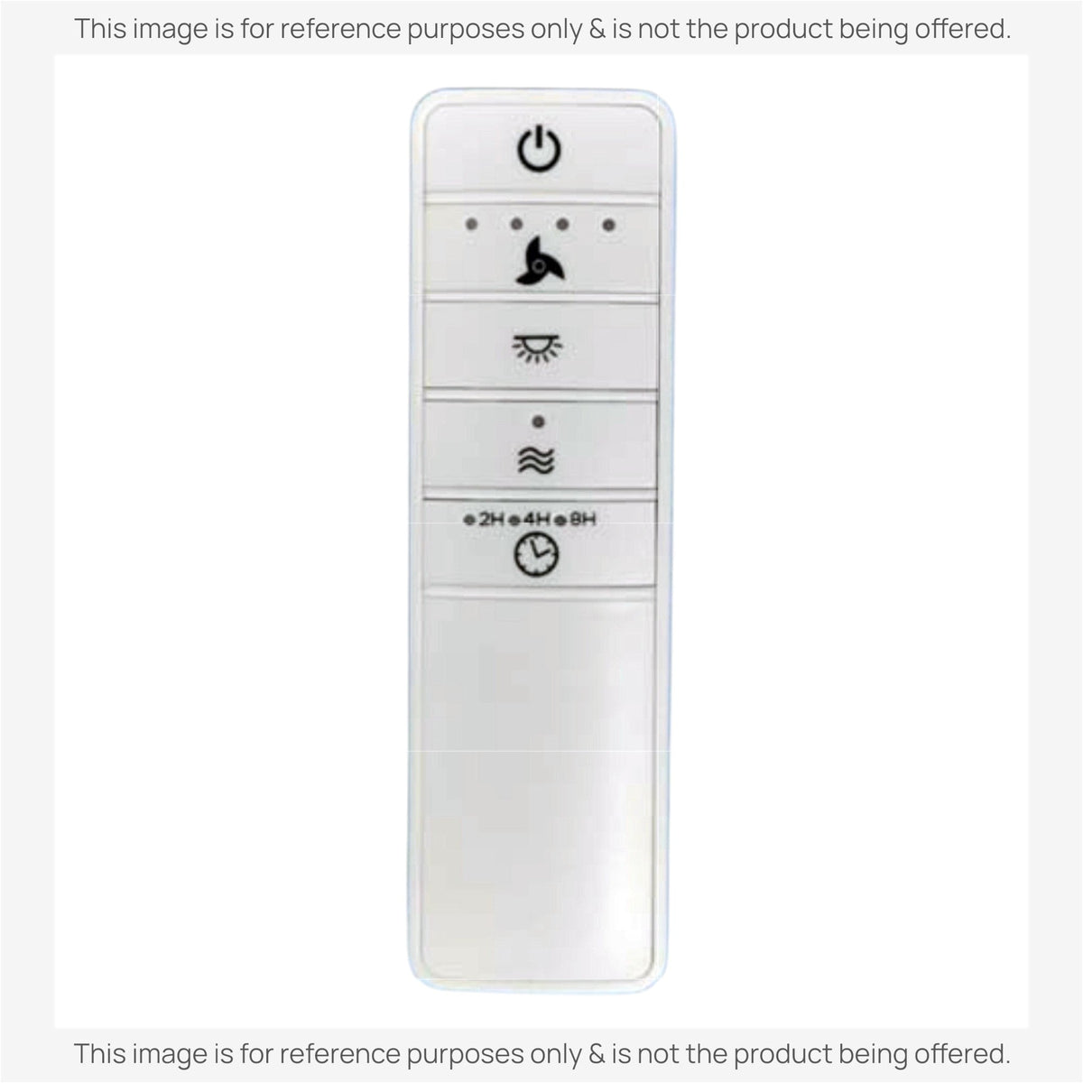 Anderic RRTR227B white ceiling fan remote control with buttons for fan speed, light dimming, and timer settings.