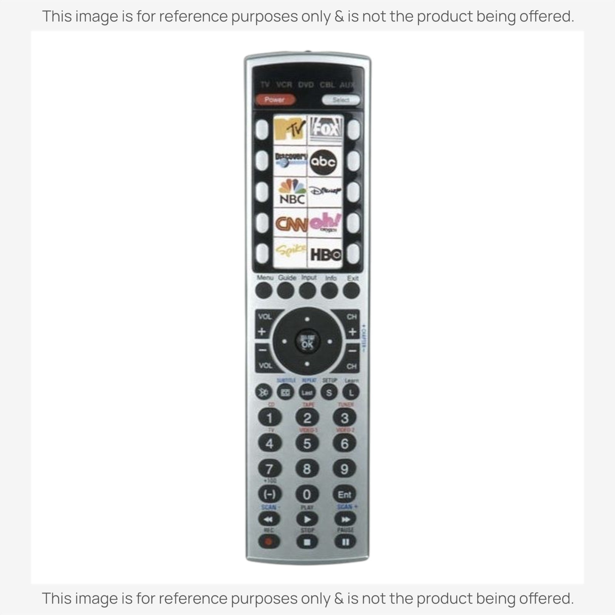 Anderic RRU401 universal remote control with backlit keypad, device selection buttons, and dedicated streaming keys.