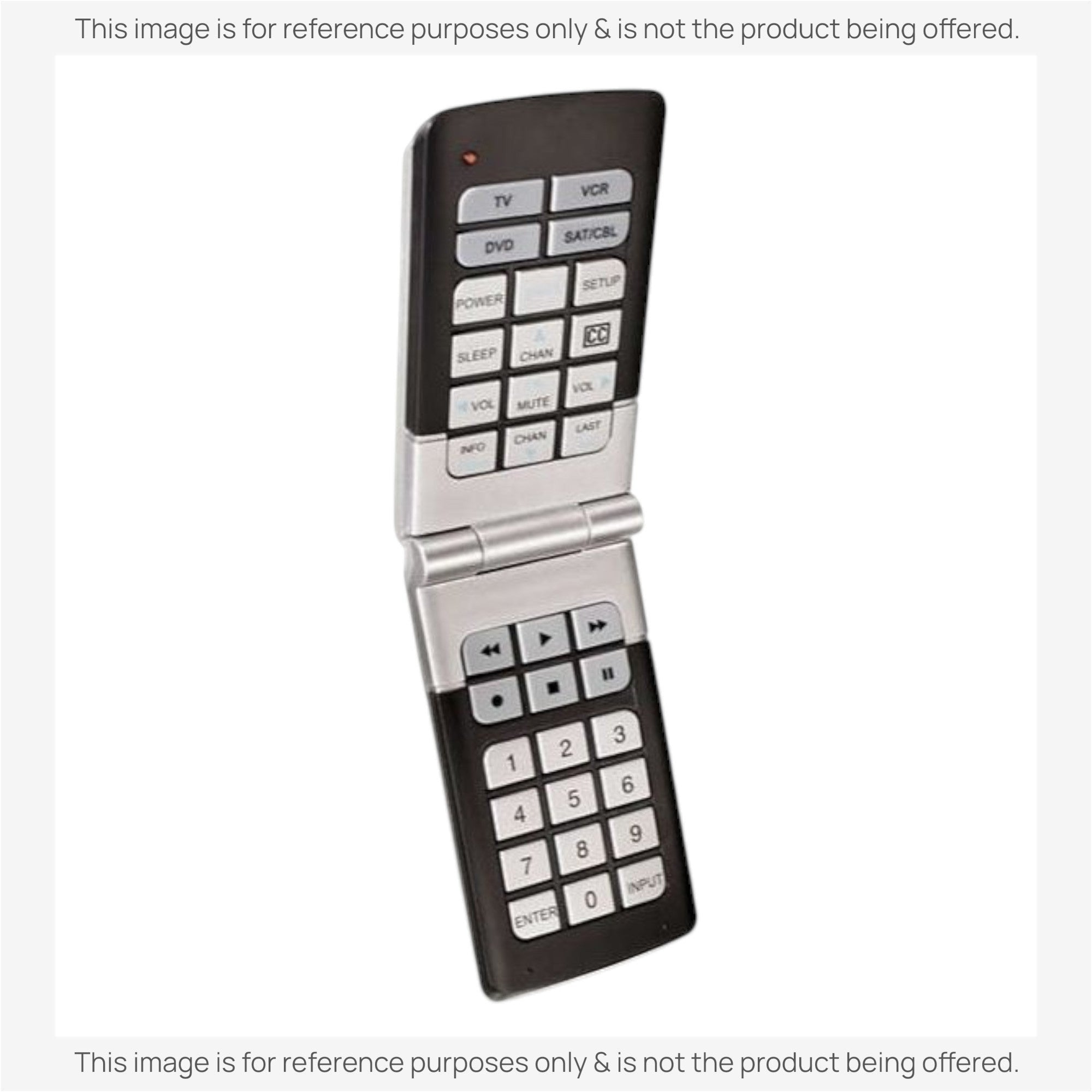 Anderic RRU401 universal remote control with a silver and black flip-style design and backlit keypad buttons.