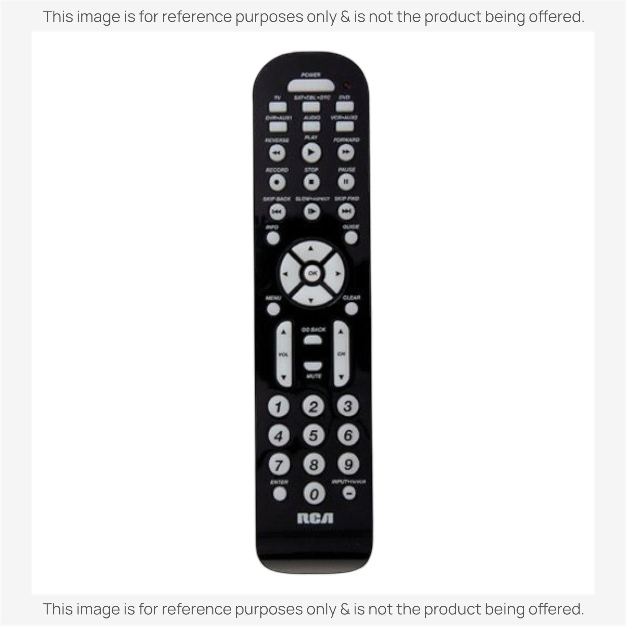 Anderic RRU401 universal remote control with black casing, white buttons, and dedicated streaming service keys.