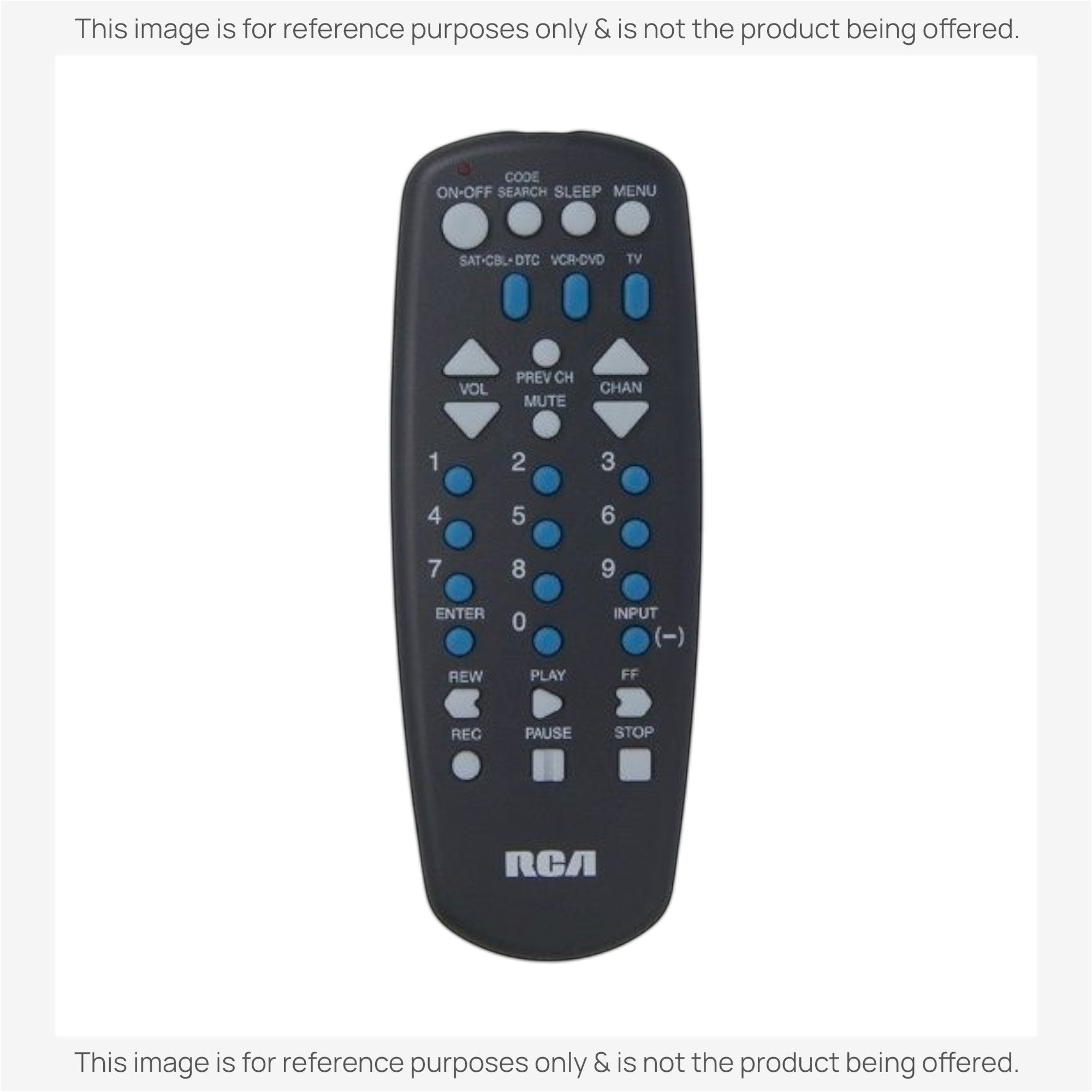 Anderic RRU401 universal remote control with black casing and blue and white buttons for TV and media devices