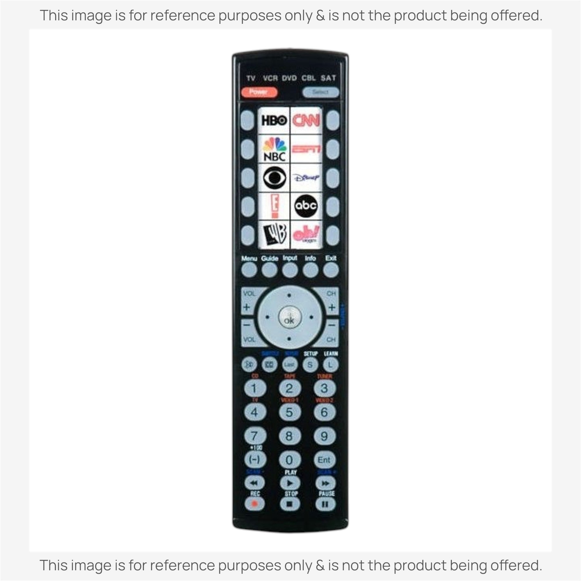 Anderic RRU401 universal remote control with black casing, backlit keypad, and dedicated streaming service buttons.