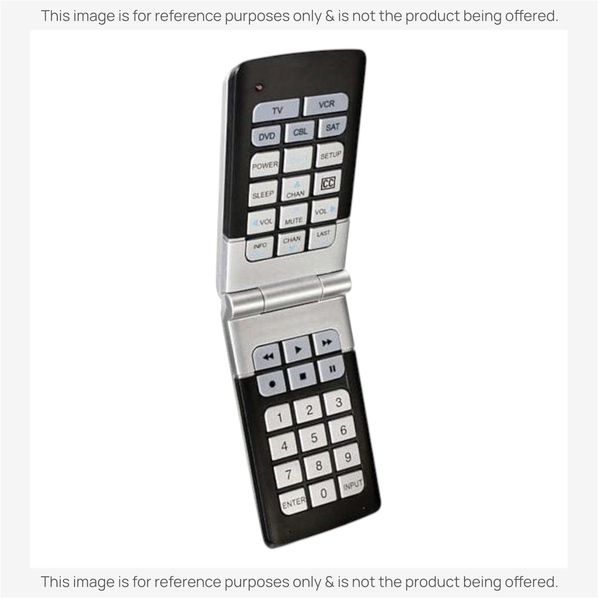 Anderic RRU401 universal remote control with a silver and black flip-style design and backlit keypad buttons.