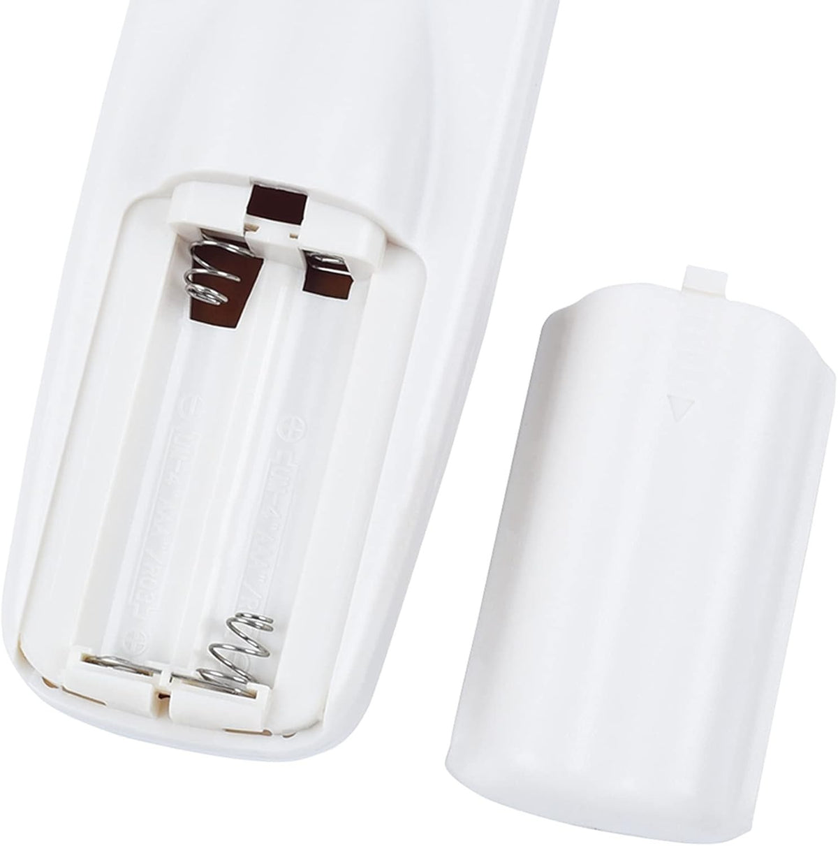 Anderic replacement remote control for Samsung air conditioners showing the open battery compartment and cover.