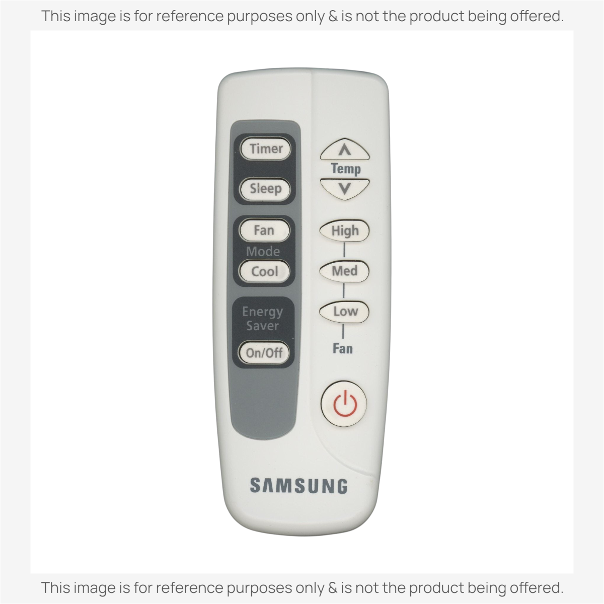 Anderic replacement remote control for Samsung air conditioners featuring grey and white buttons and clear labels.