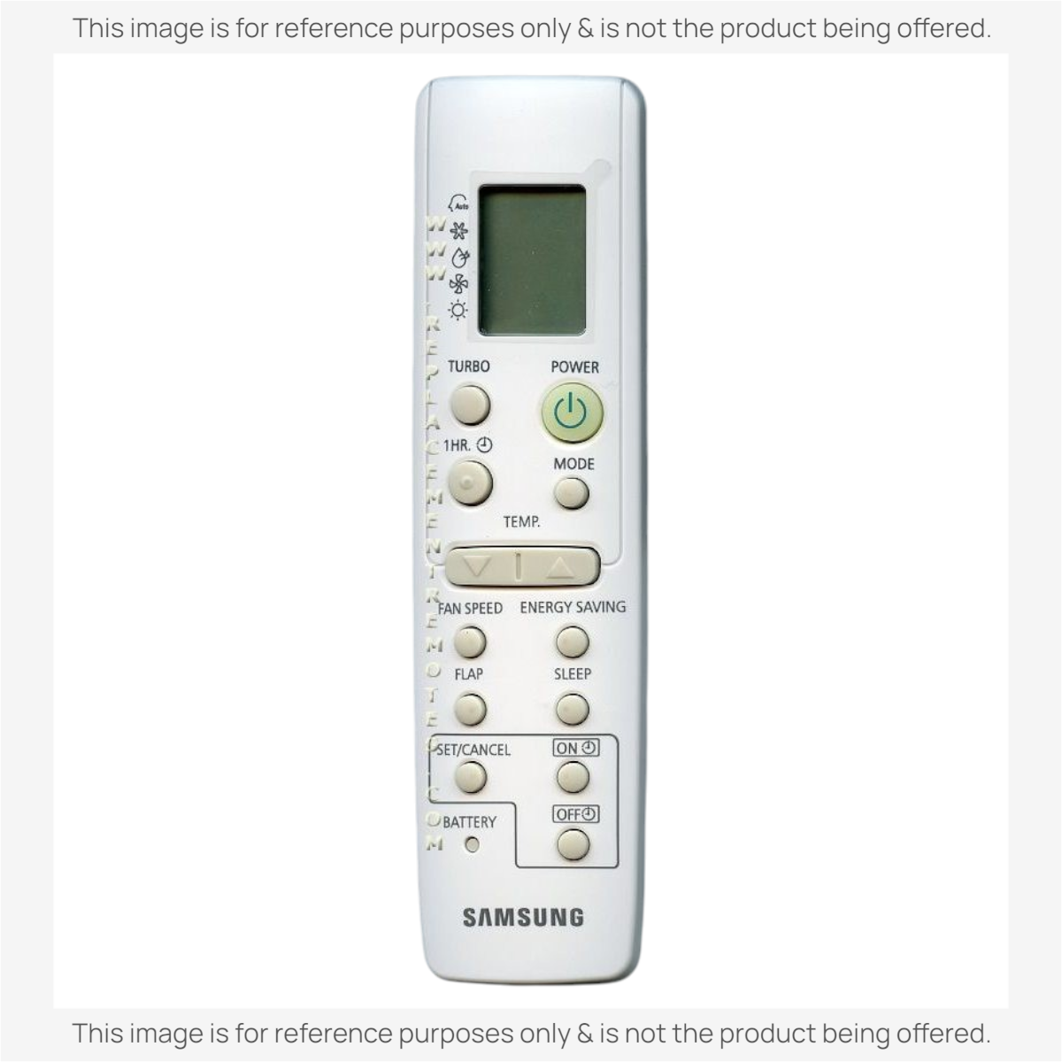Anderic replacement remote control for Samsung air conditioners featuring an LCD screen and various control buttons.